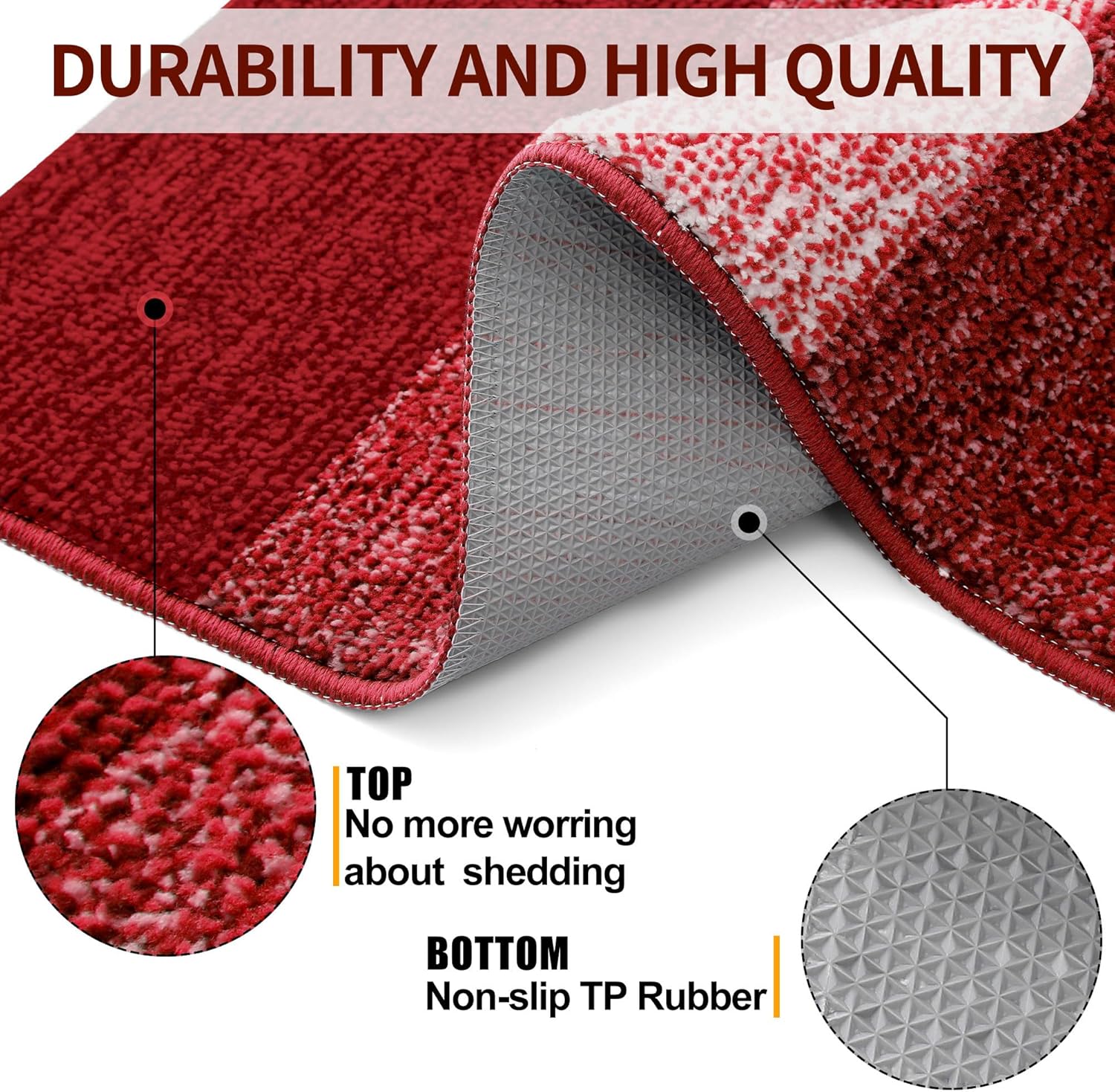 Kitinjoy Indoor Outdoor Door Mat, 30x17 Non-Slip Absorbent Dirt Trapper, Low-Profile Washable Inside Entrance Front Floor Mat, Sturdy Soft Entry Doormats for Entryway, Burgundy - Image 3