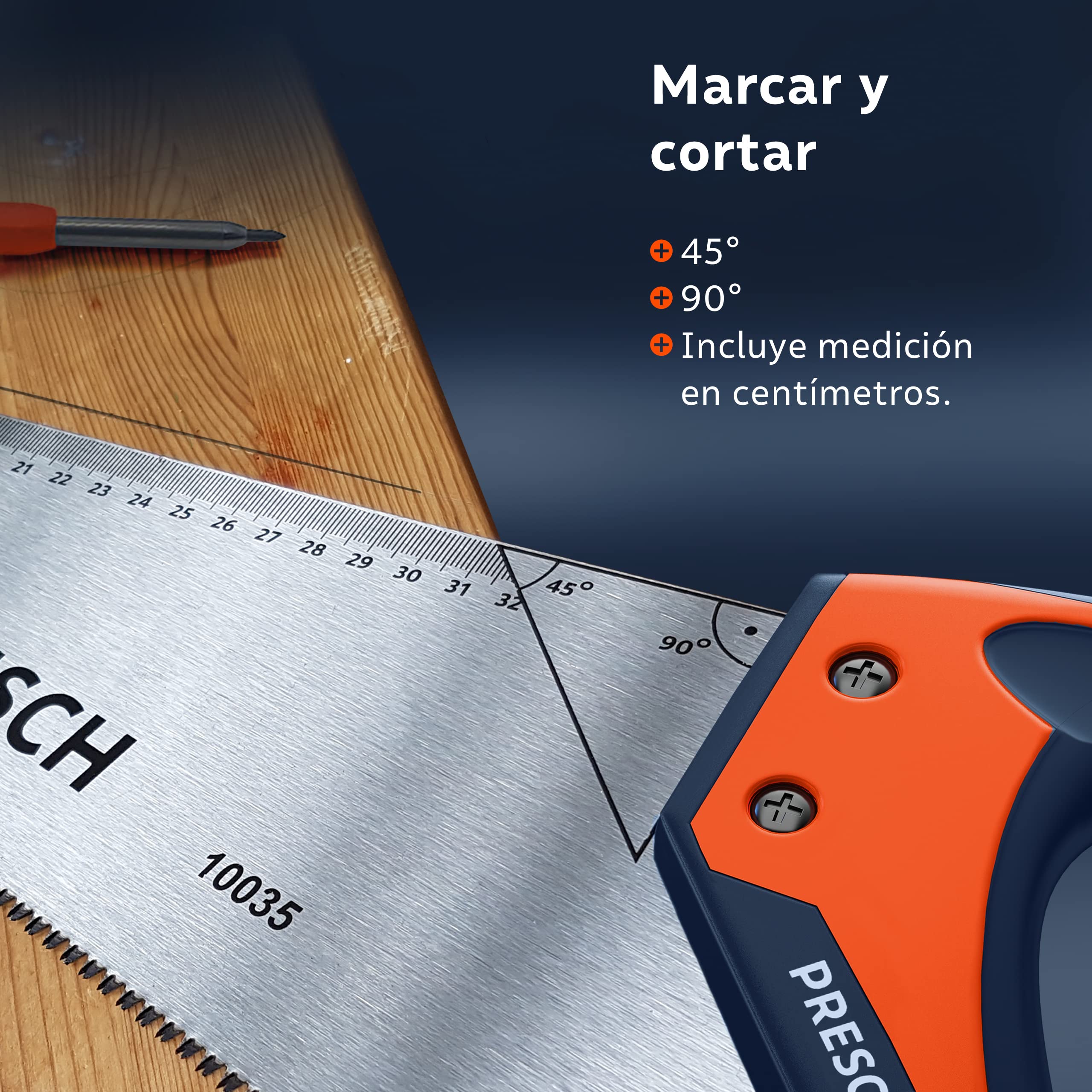 Presch serrucho 450 mm - serrucho de madera con tope 45º y 90º - sierra profesional para madera y laminado