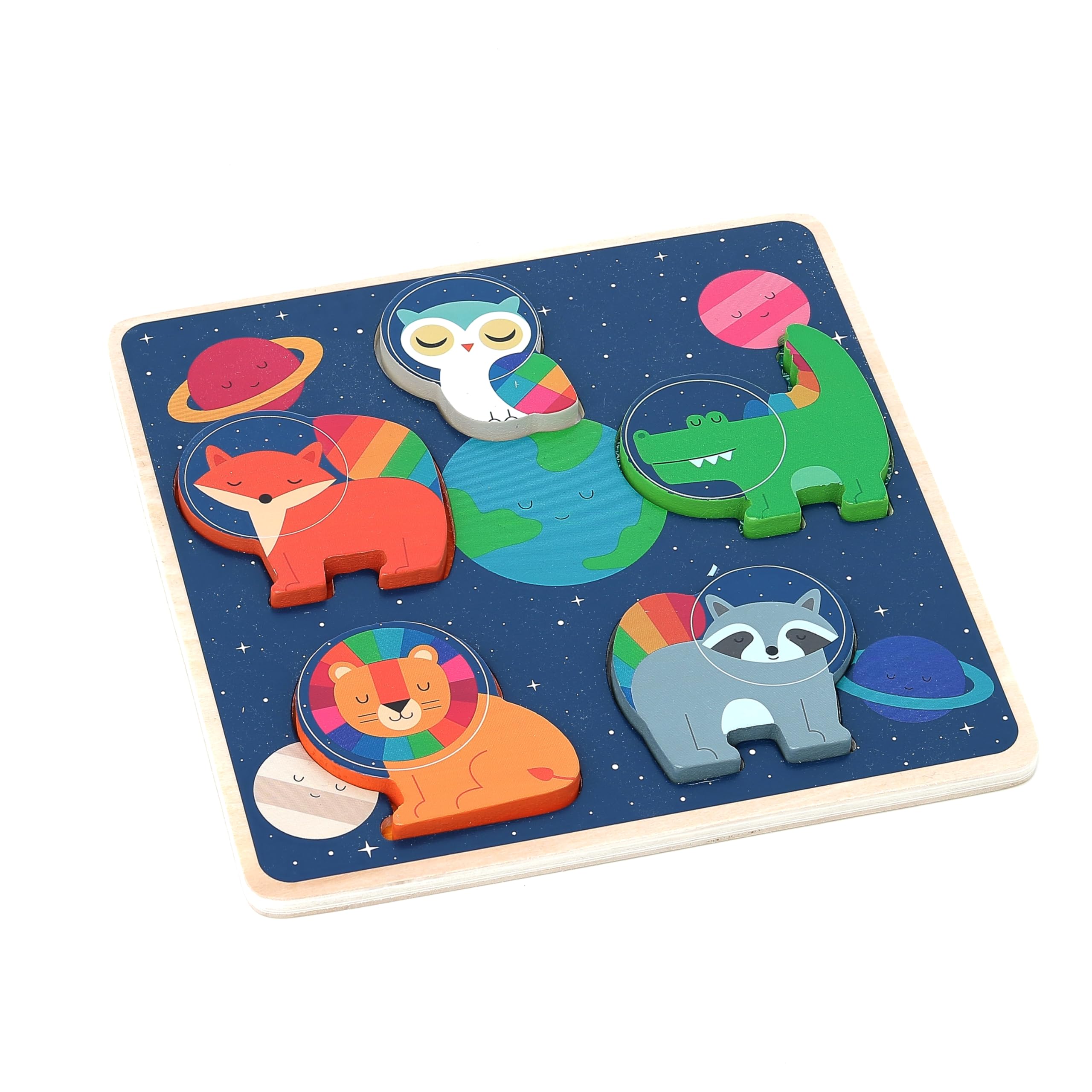Vilac Touch and Feel Wooden Shape Puzzle - 5 Animal Pieces and Board, Montessori Game, Space Theme by Andy Westface, 18 Months+ - Image 3