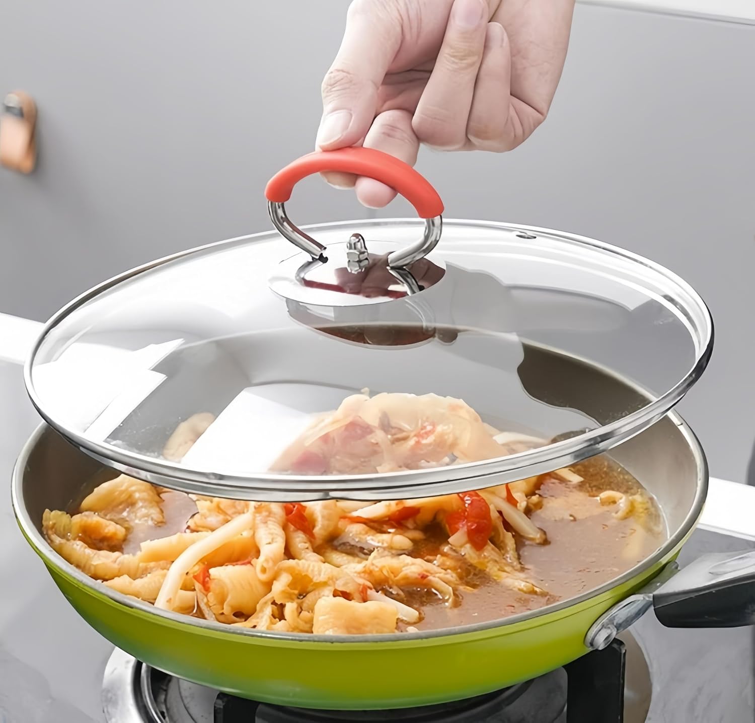 3Pcs Universal Crock Pot Lid Handle, Stainless Steel Heat Resistant Replacement Cookware Pot Lid Handgrip with Screws and Gaskets, Pan Lid Holding Handles Thickened and Enlarged (Hot Energetic)