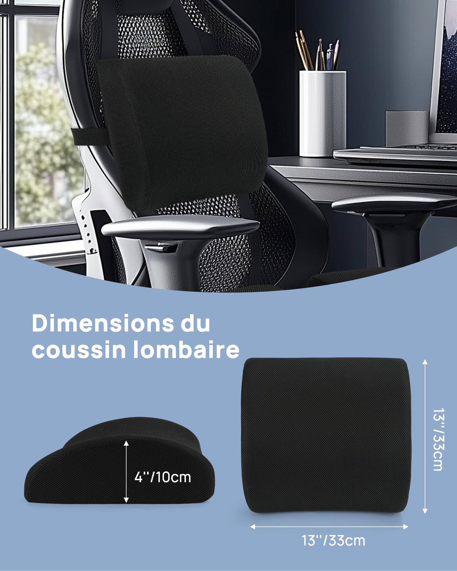 Feagar Cuscino Sedia Ufficio Supporto Lombare - Ergonomico in Memory Foam Set Ortopedico Traspirante per Ufficio, Auto, Sedia da Gaming e Sedia a Rotelle – Comfort Duraturo e Sollievo Alla Schiena