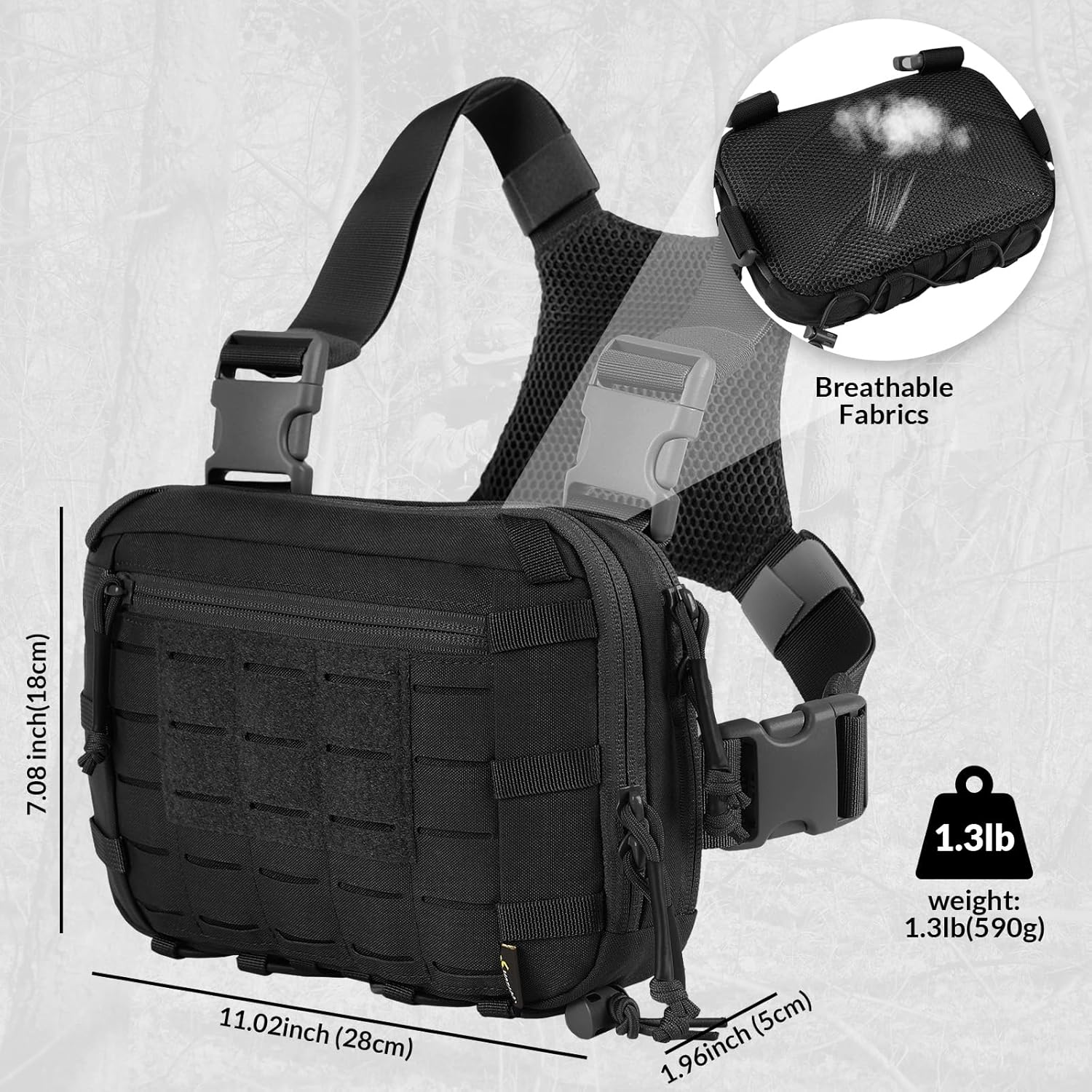 Tactical Chest Pack EDC Chest Bag 2L Utility Molle Chest Rig Pouch with CCW Compartment Adjustable Strap Outdoor - Image 2