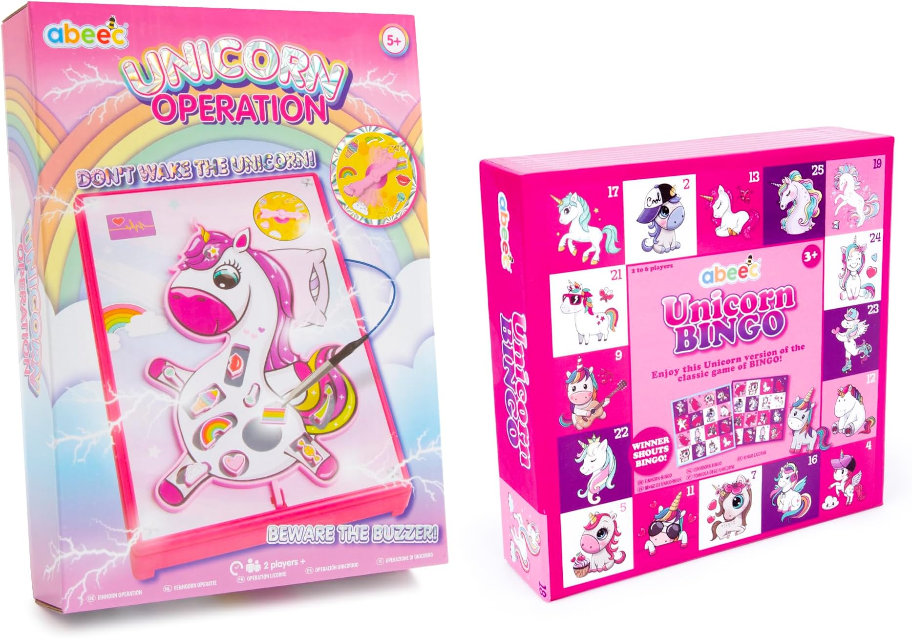 Abeec Unicorn Game Bundle – Includes Unicorn Operation and Bingo – Fun Board Games for Kids and Adults – for Girls Aged 5+