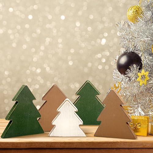 Miniatura 4 de 5 piezas de decoración de mesa de Navidad, árbol de Navidad, centro de mesa rústico de madera, árbol de Navidad independiente, decoración de mesa de