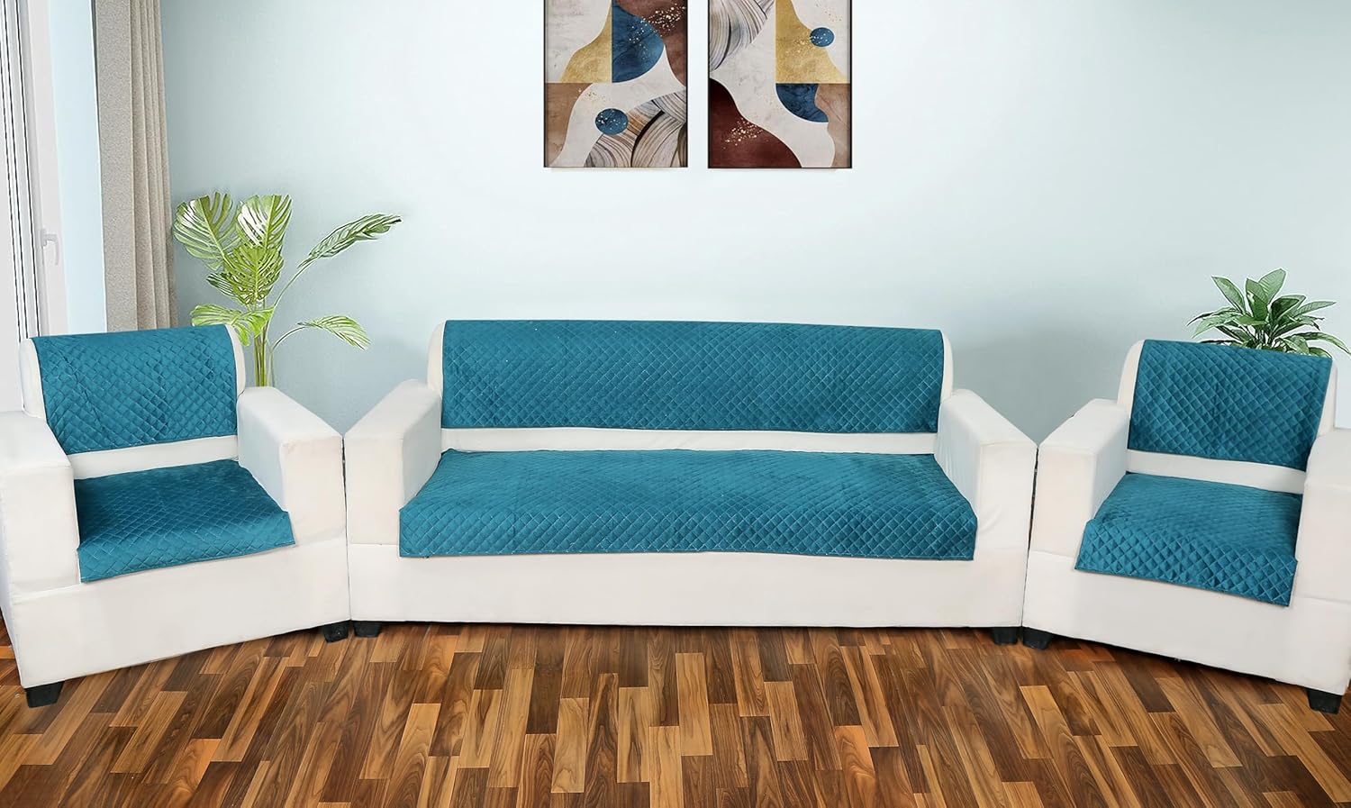 AMAZE ATTIRES Velvet Printed Sofa seat Cover for 5 Seater with Heavy Antiskid Backing & Machine Washable Sofa seat Runner 