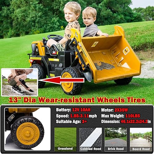 Miniatura 3 de NEWQIDA Camión volquete para montar, automóvil eléctrico para niños de 12 V con control remoto para niños pequeños, vehículos de construcción con