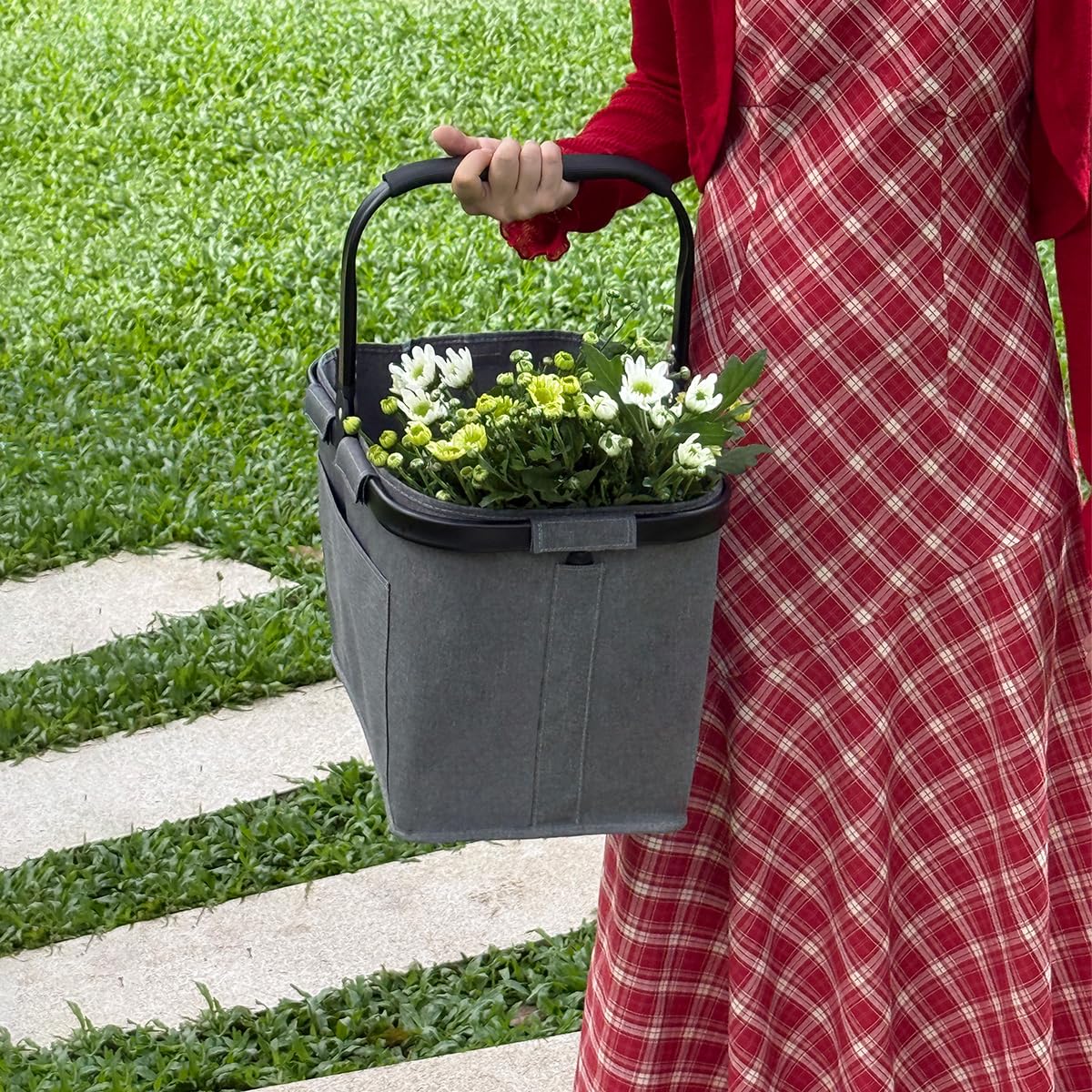 Składany kosz na zakupy, pojemność 30 l, duży kosz piknikowy z wyściełanymi uchwytami, praktyczny składany kosz na zakupy z aluminiową ramą, stabilny kosz – idealny na podróż, piknik, zakupy, prezent