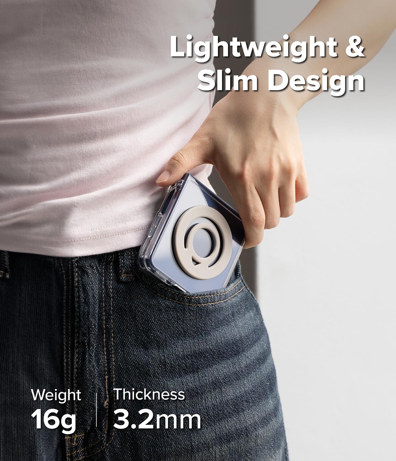 Ringke Dual Magnetic Silicone Ring [Compatible with MagSafe] Phone Grip, Dual-Sided Powerful Magnet, Lightweight (0.04 lb) & Super Slim (0.13 in) Soft Holder for iPhone, Galaxy, Pixel - Warm Gray