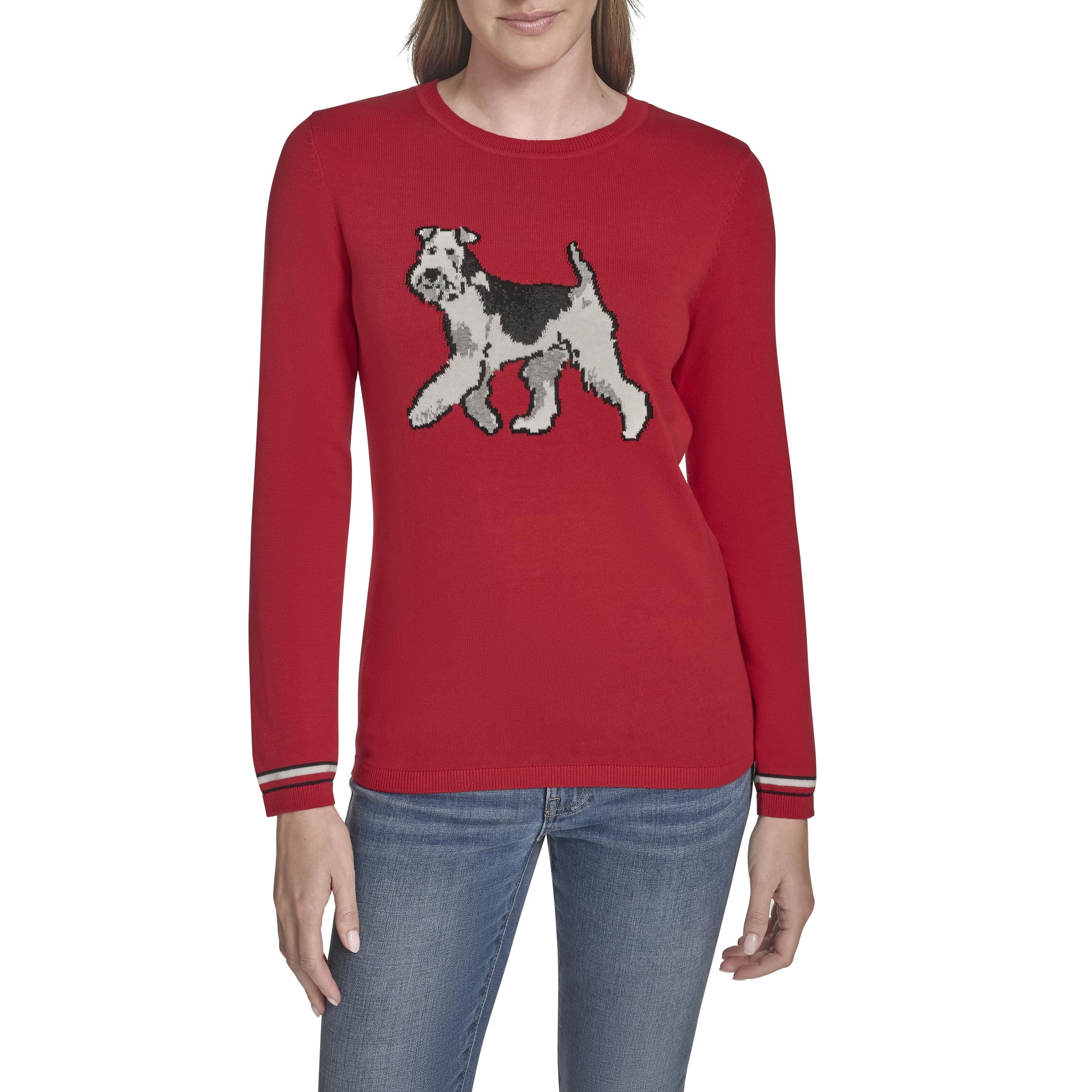 Tommy Hilfiger Women's Scarlet Multi Terrier Pullover Crewneck Everyday Sweater, Small