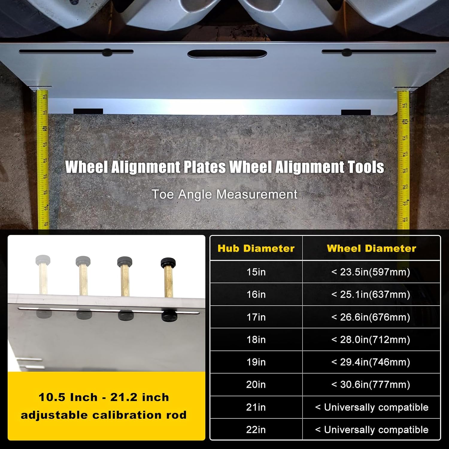RULLINE Stainless Steel Wheel Alignment Tool Plates, 2-Pack Toe Alignment Tool with Tape Measures, Magnetic Slots, and Hanging Holes for Easy Storage - Suitable for Cars, Trucks, SUVs, and Vehicles