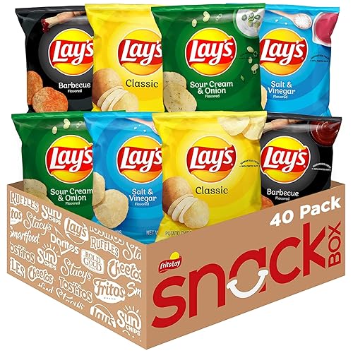 Lay's Potato Chips, 4 Flavor Variety Pack, 1 oz Single Serve Bags, (40 Pack) - Variety Pack - 40 Count (Pack of 1)