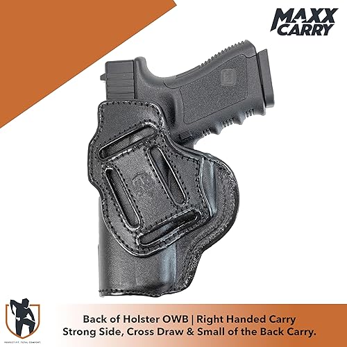 Miniatura 9 de Maxx Carry Funda de cuero prémium para pistola OWB e IWB de 4 vías para G 19 (GEN 1 - GEN 4)  G 19X 23 32  S&W M&P Shield 2.0  Ruger Security 9,