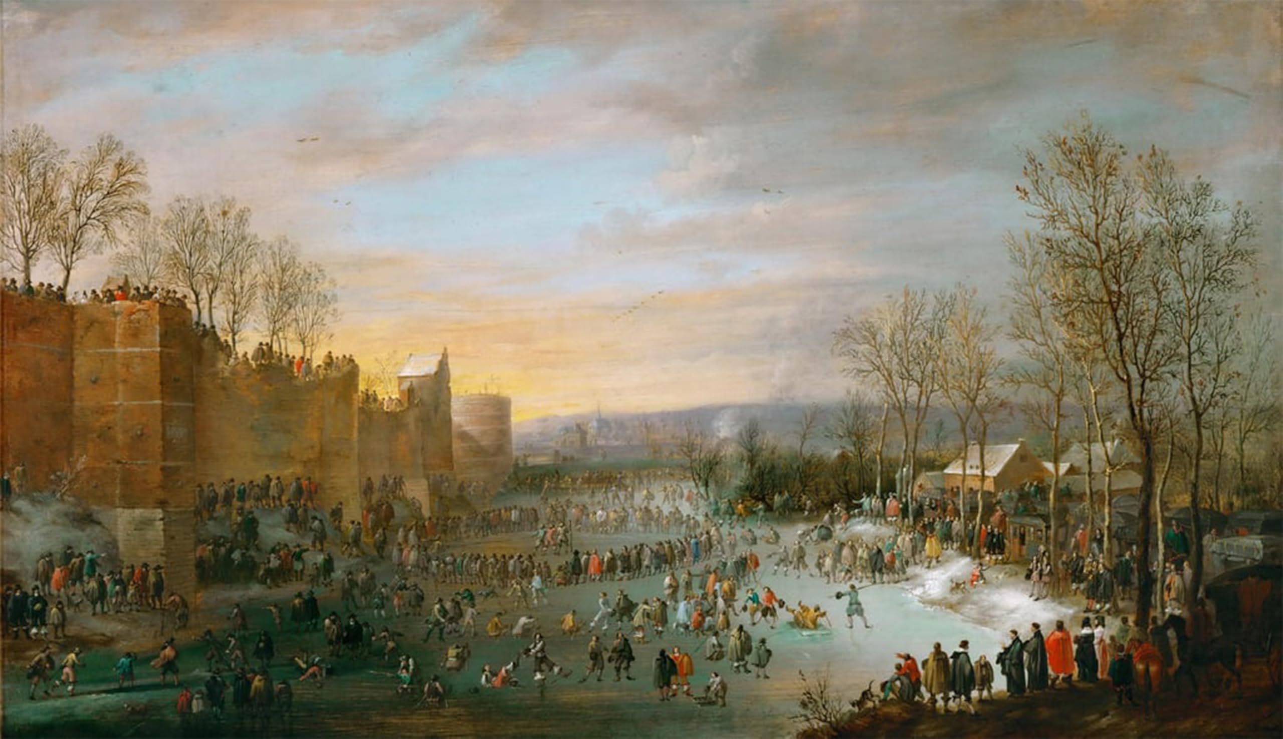 ARTXLXXBN Famous Print Painting Colorful Art Print Skating in the Town Moat of Brussels by Robert Van Den Hoecke Canvas Art Decorations for Home Decor 60x90cm
