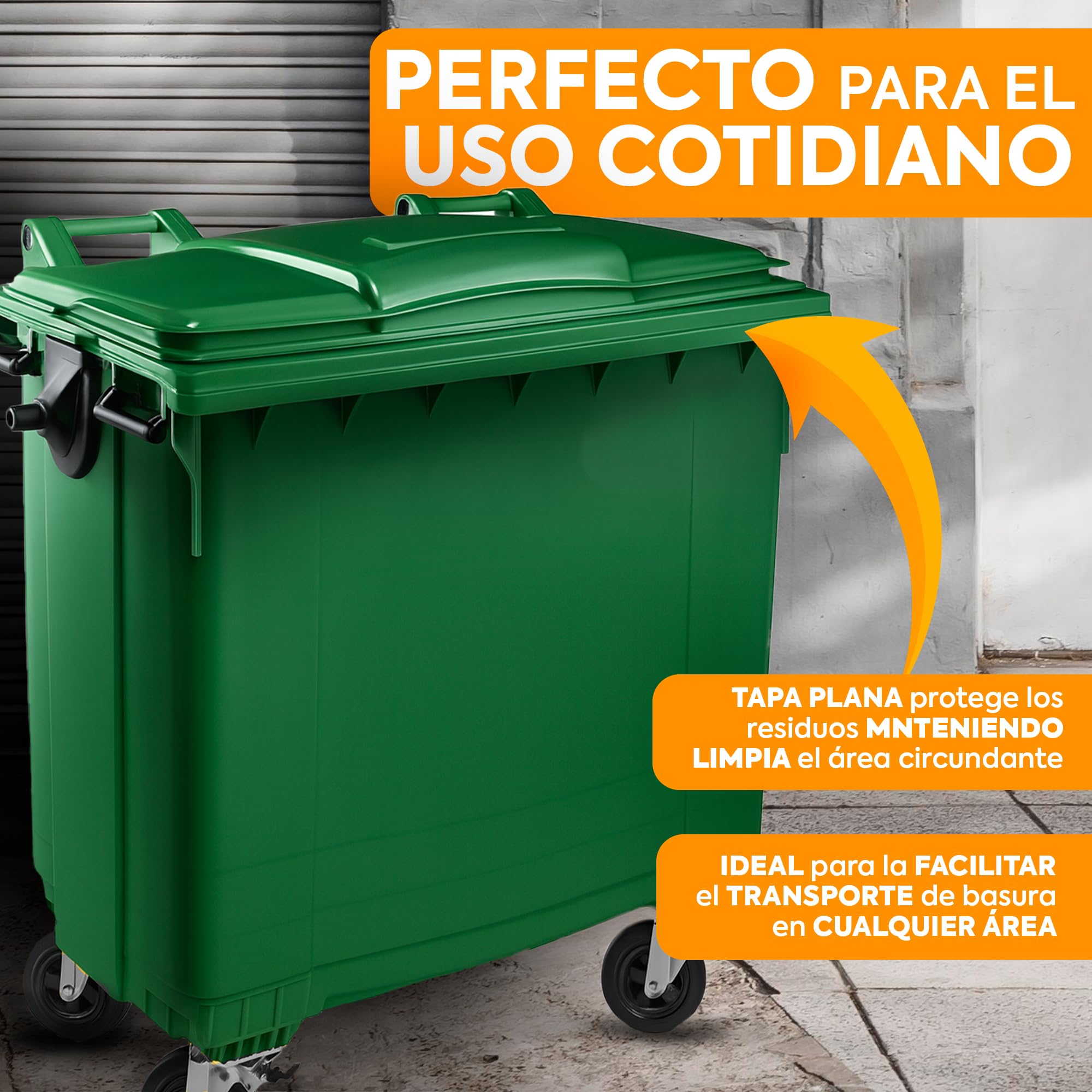 Contenedor Basura 1100 Litros Verde | Ruedas y Resistente