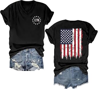 American Flag Shirts Women 250 Anniversary USA T Shirt 4th of July Patriotic V Neck Short Sleeve Tops