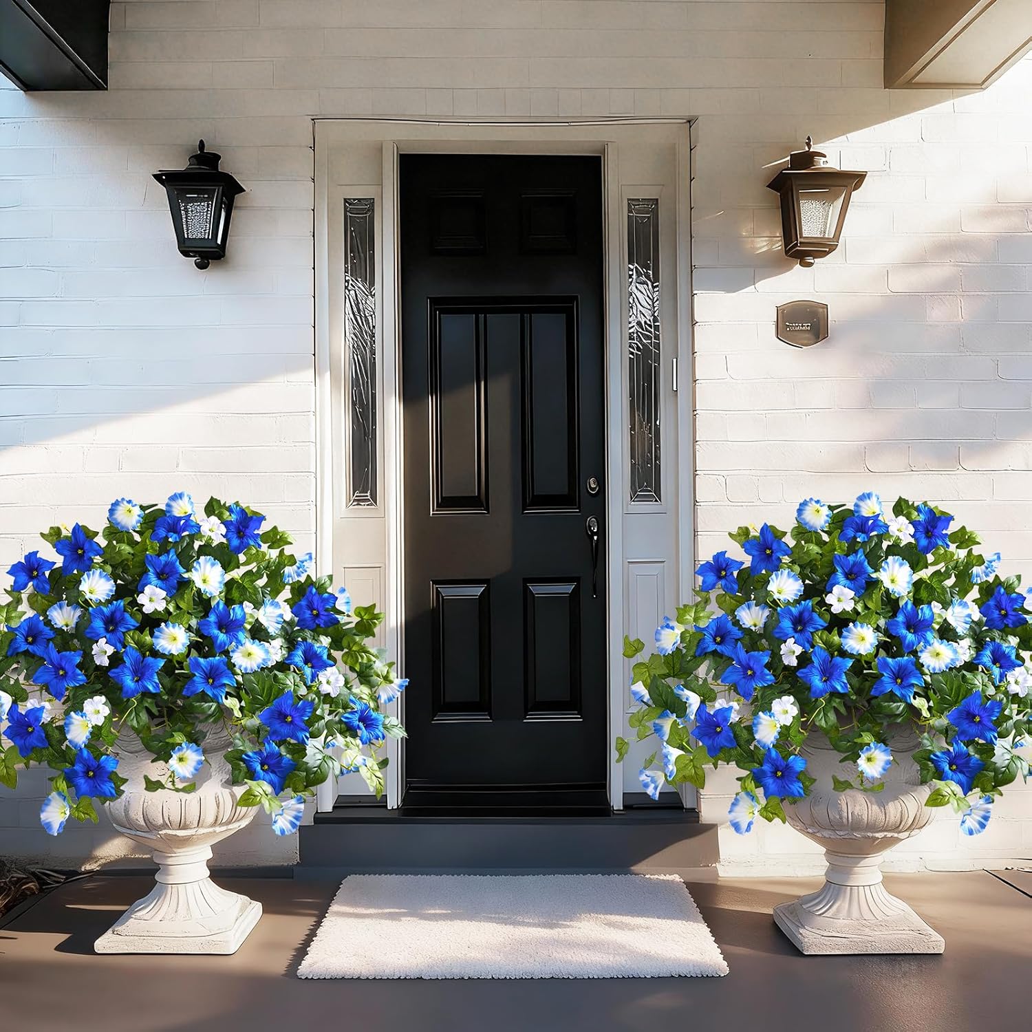 Yastouay Artificial Flowers for Outdoors, 2PCS Mixed Blue Artificial Petunias UV Resistant Fake Flowers, Realistic Outdoor Faux Silk Flowers Plants for Outside Garden Porch Patio Spring Summer Decor - Image 3