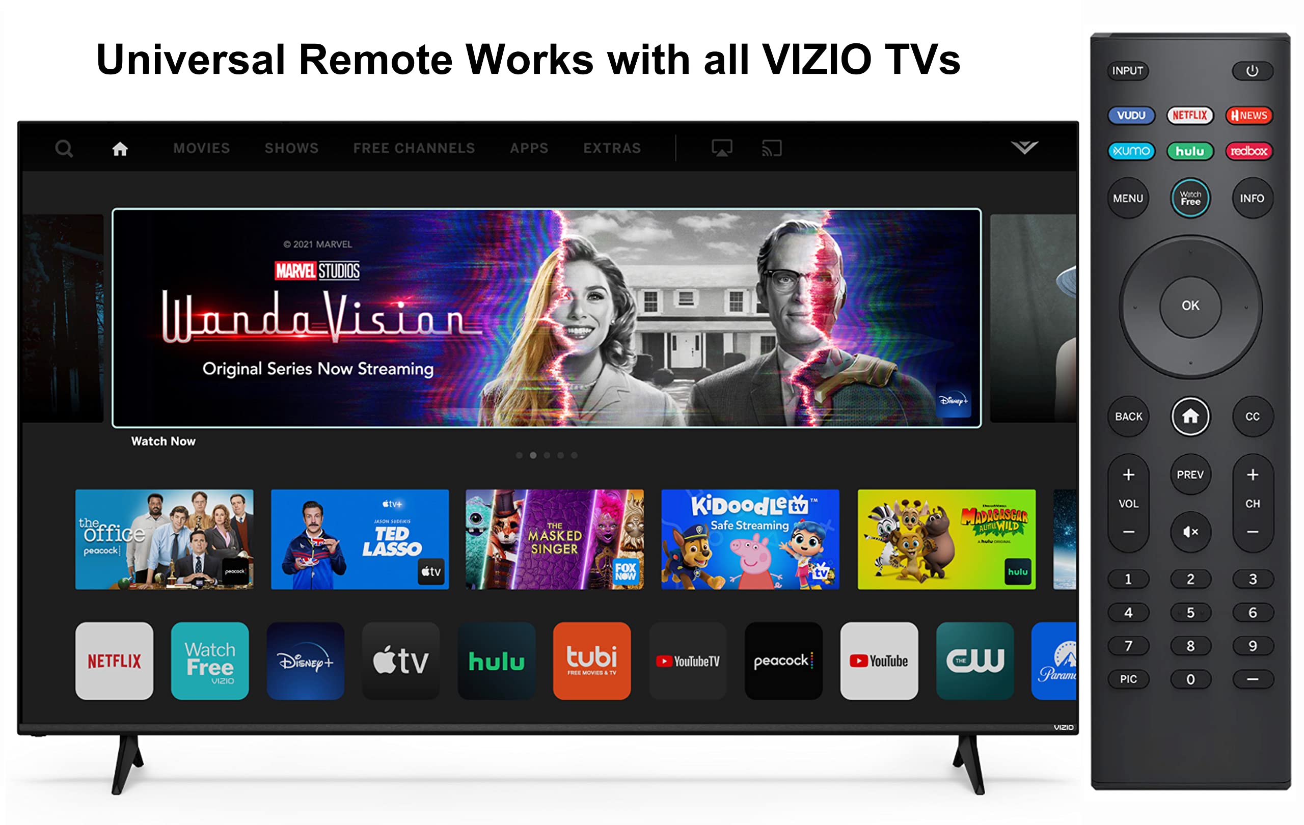 Telecomando universale per tutti i televisori VIZIO, serie D serie M serie P serie V SmartCast HD 4K VIZIO Smart TV con tasti di scelta rapida Netflix, Hulu, XUMO, VUDU, Redbox, HNEWS