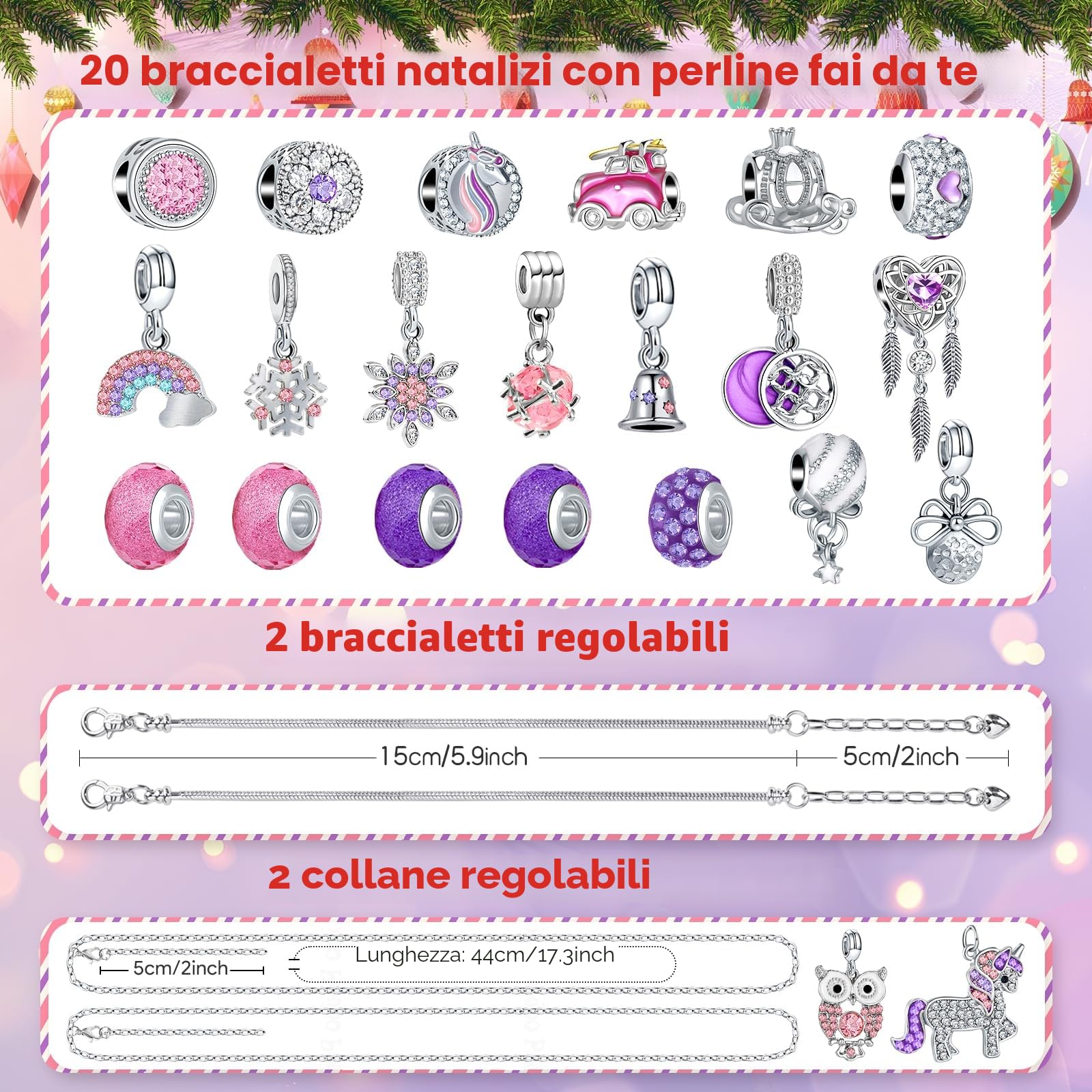 Calendario Avvento 2025 Gioielli, Calendario Dell'Avvento Kinder Diy Charms Kit per Bambina Bambini Donna, Calendario Avvento Bracciale Collane Gioielli Riempire Regali 5 6 7 8 9 10 11 12 Anni