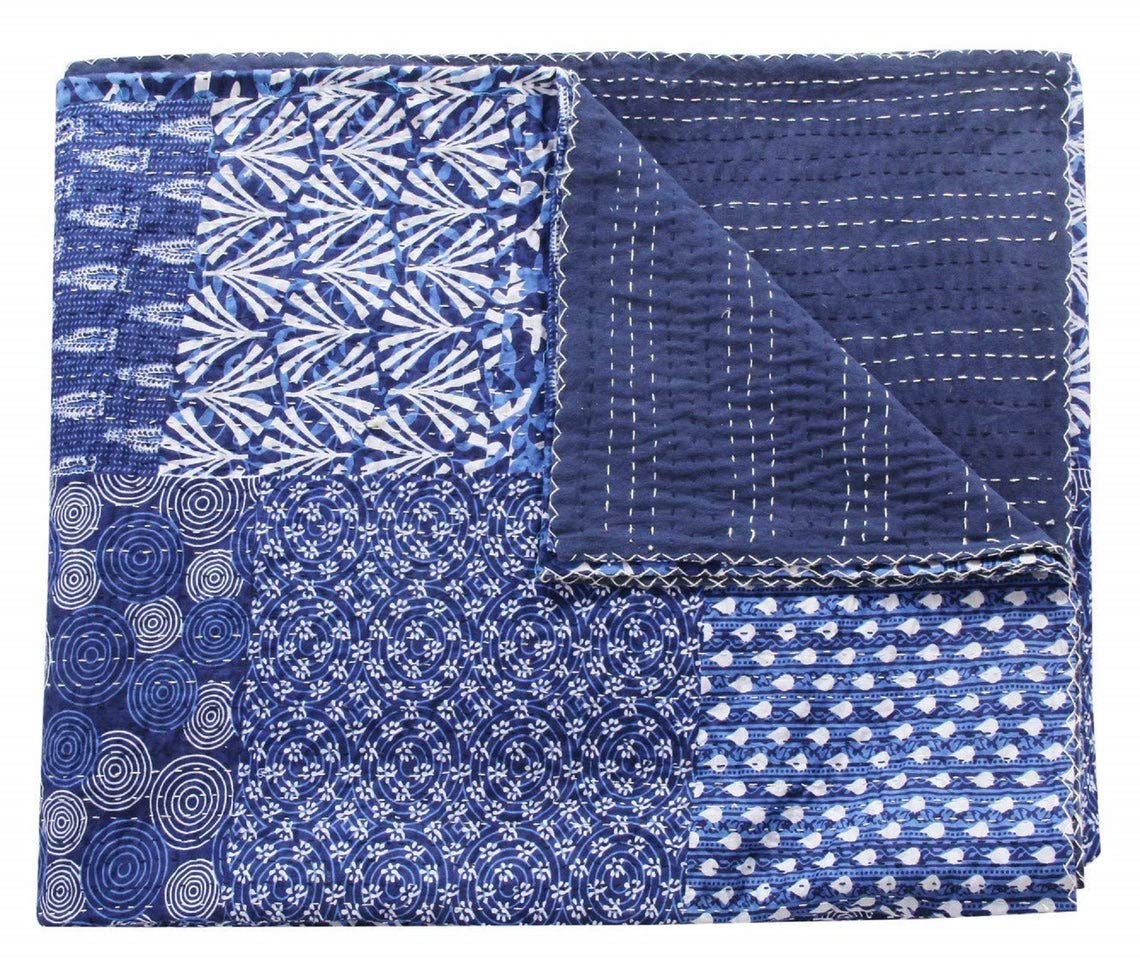 TI AMO Handmade Multi Color Printed Kantha Quilt 90x108 Inch Kantha Coverlet Throw Kantha Gudari-image-44