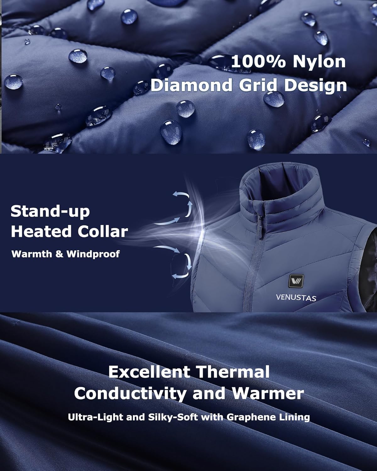 Venustas Quilted Heated Vest for Women with Battery, Lightweight Heated Clothing, Ladies' Rechargeable Electric Heating Vest - Image 4