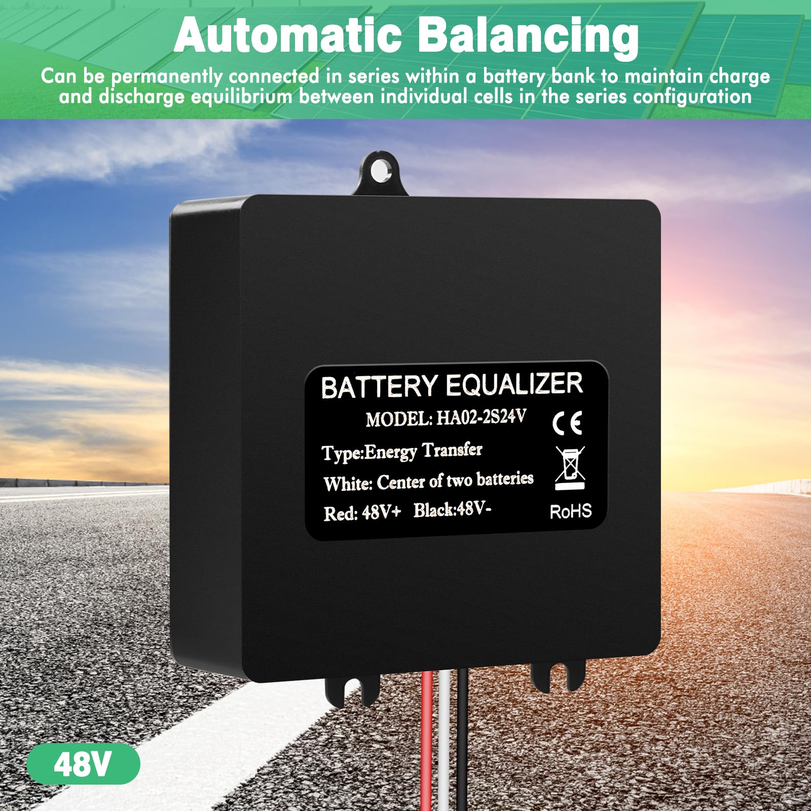 Equalizer baterii 24 V, 2 x 24 V, korektor do akumulatorów ołowiowych, kwasów, litów, lonów, niklu, metalowo-wodorku, litu, żelaza, fosforanu, wodoszczelność IP67, HA02-2S24V