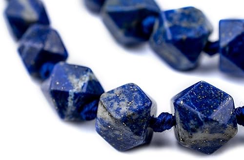 TheBeadChest - Cuentas de lapislázuli sin esquinas de 0.354-0.551 in, piedra preciosa facetada azul Afganistán, agujero grande, hebra de 18 pulgadas