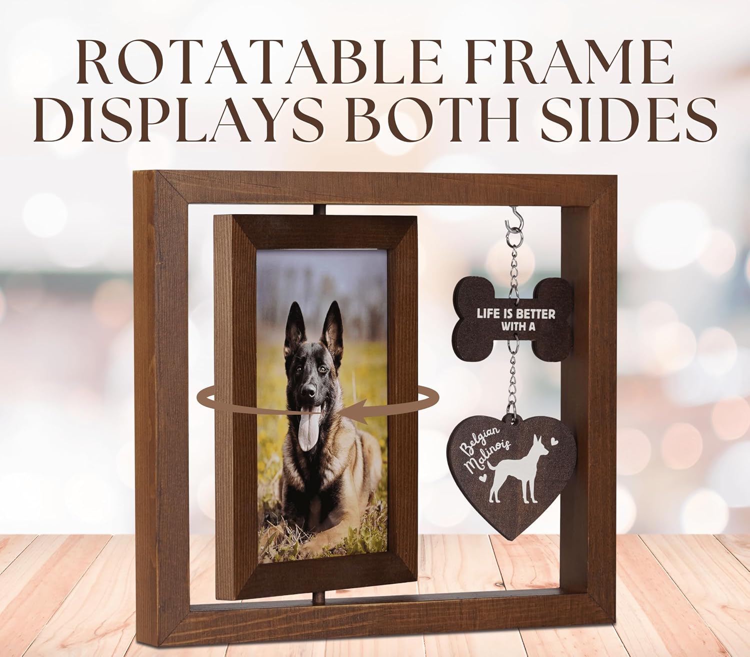 InnoBeta Belgian Malinois Gifts, Rotating Picture Frame, 4x6 Double-Sided Display Photo Frame, Life is Better with A Belgian Malinois
