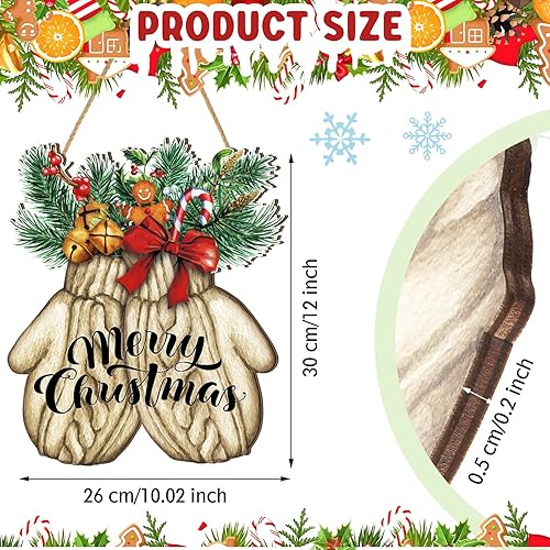 Miniatura 2 de BBTO Letrero de madera para puerta de Navidad, letrero de Navidad para la pared, guantes decorativos para el hogar, placa rústica para puerta