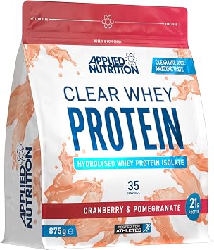 Applied Nutrition Clear Whey Protein Isolate, Clear Like Juice, 21g Protein, 875g - 35 Servings Cranberry & Pomegranate, White