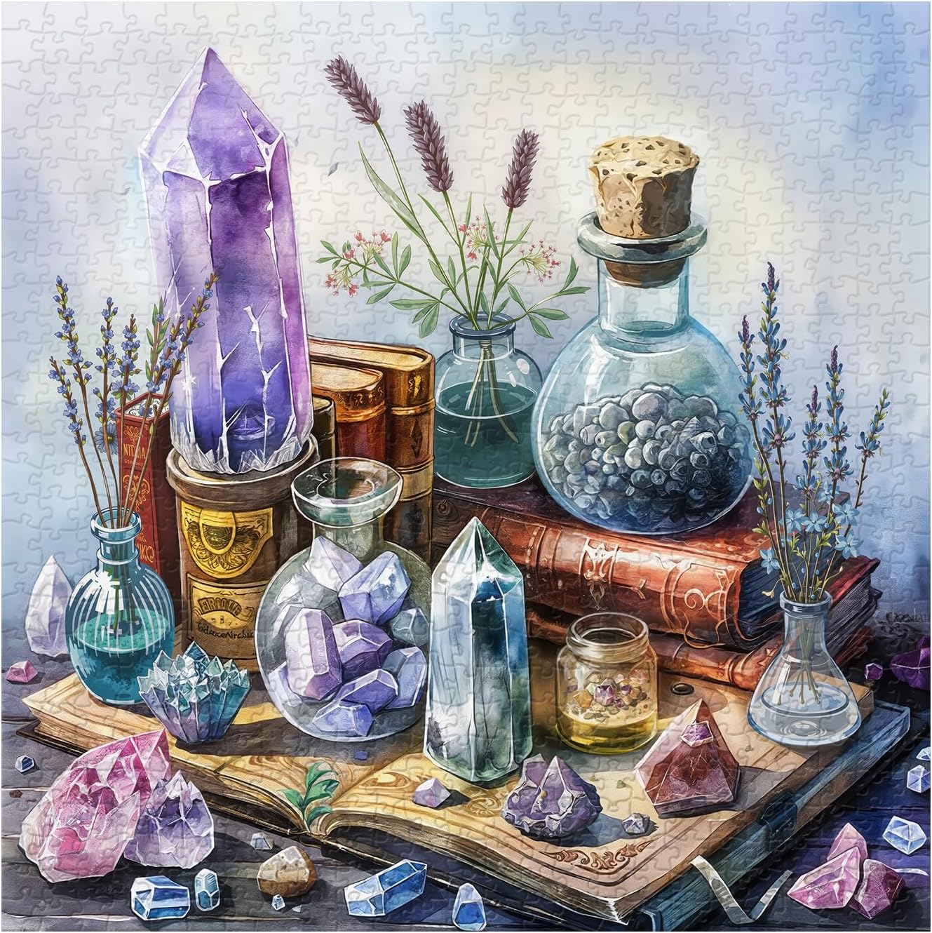Crystal Book Puzzles for Adults 1000 Pieces, Colorful Magic Crystals Stones Jigsaw Puzzle, Challenging Gems Art Puzzles as Wall Art Decor