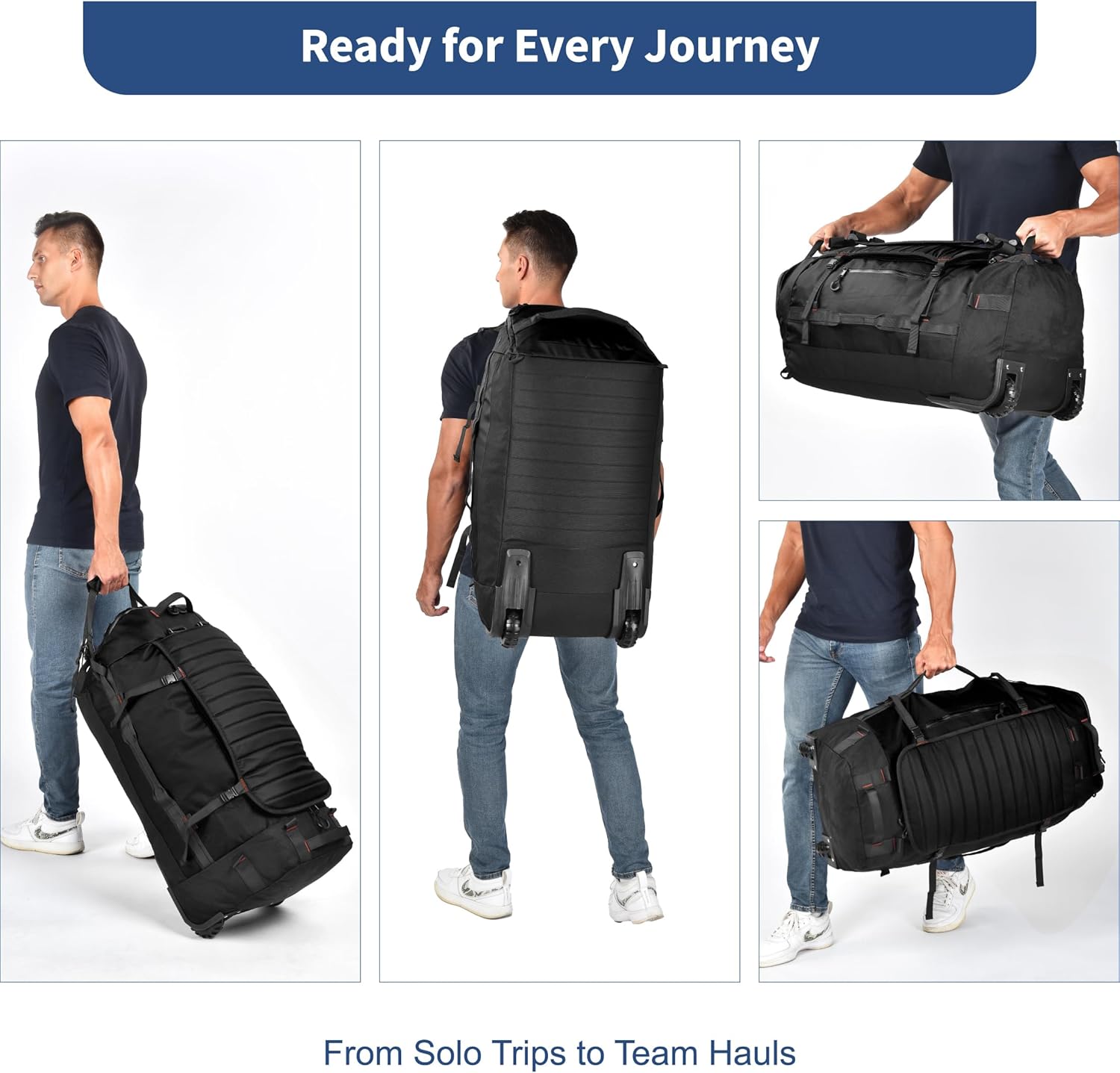 Foldable Rolling Duffle Bag with Wheels - 30" Extra Large Waterproof Travel Backpack with Shoe Compartment, Heavy Duty TSA-Approved Luggage for Men’s Camping, Sports, and Airplane Trips - Image 2