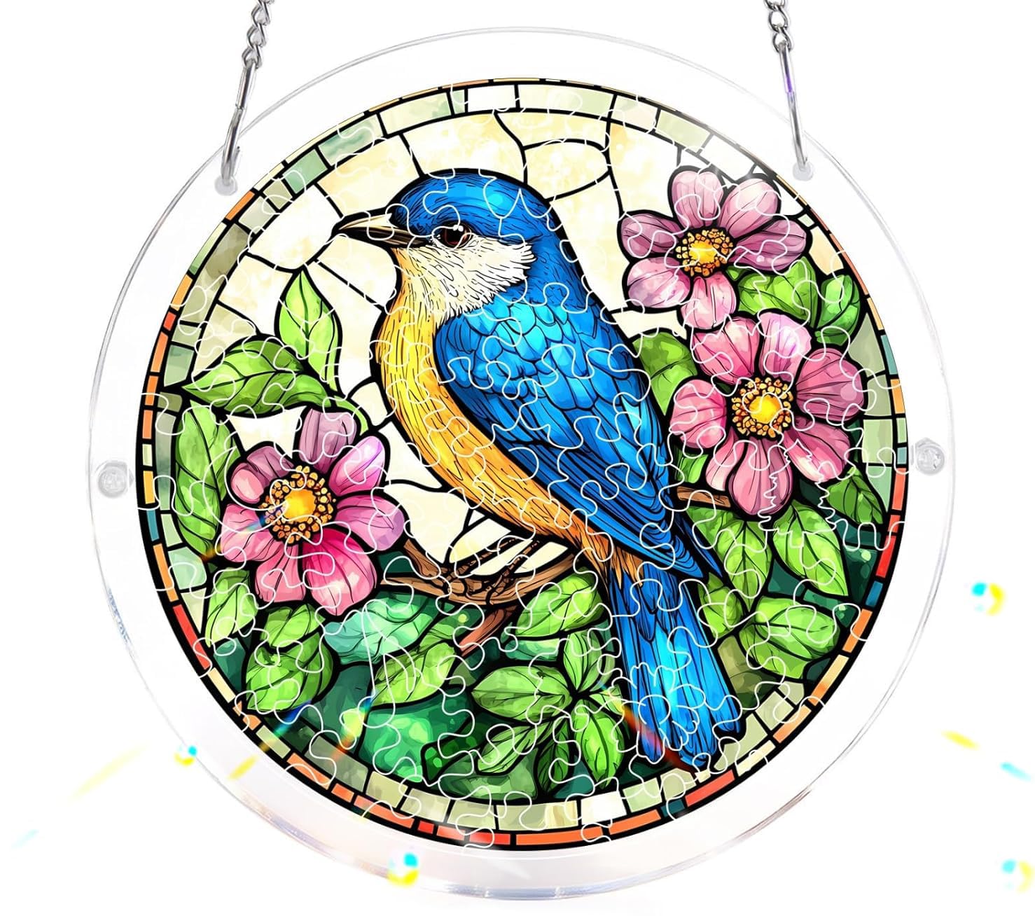 Blue Bird Acrylic Jigsaw Puzzles Suncatcher, 8.9 Inch Window Hanging Suncatcher Acrylic Puzzle, DIY Home Decor Art Gift