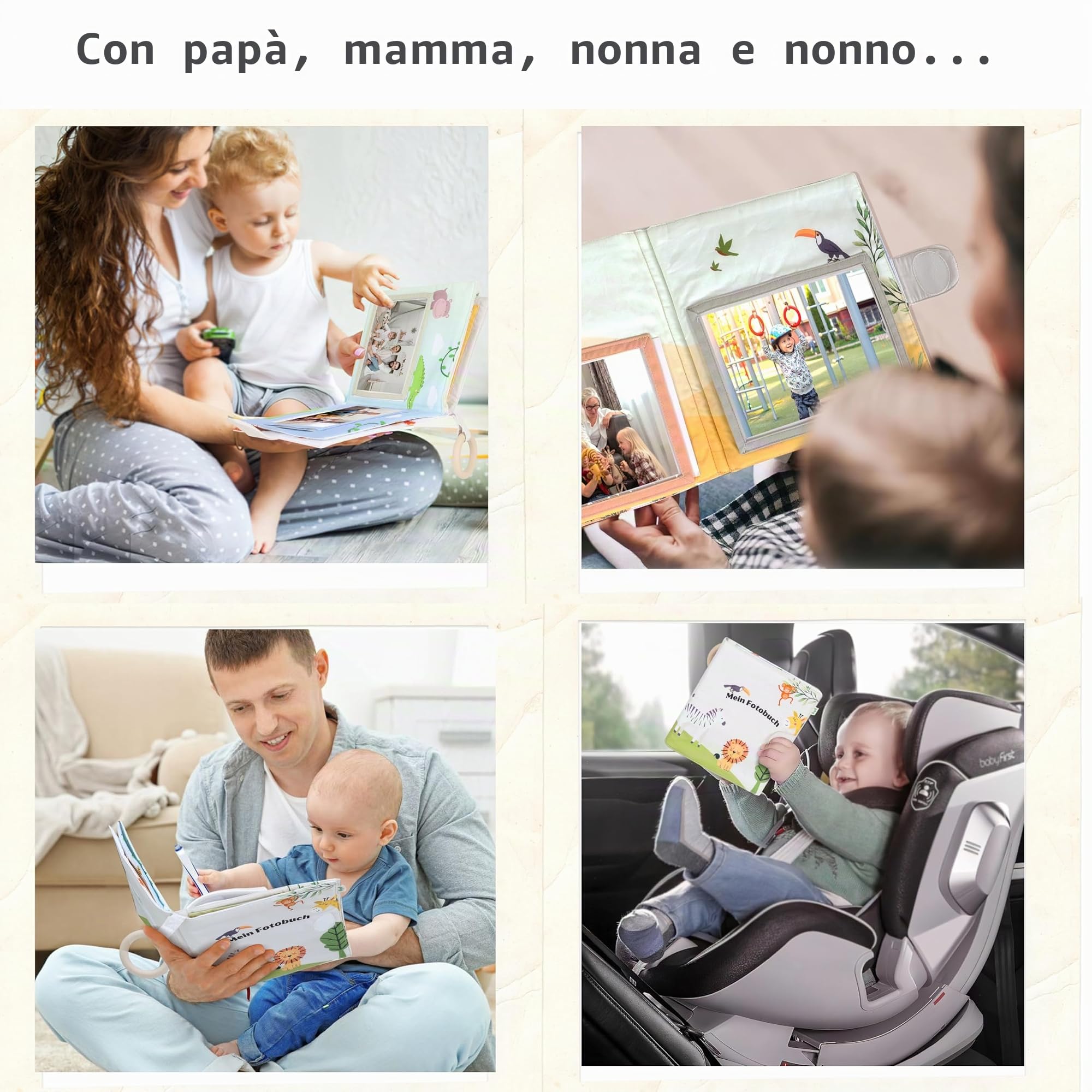 Album fotografico per bambini, in cotone biologico, con massaggiagengive e ciondolo come libro dei ricordi, per bambini a partire da 0 mesi, regalo per nascita e per abituarsi per ragazzi e ragazze
