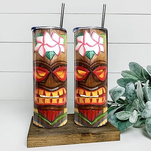 Miniatura 7 de Tiki Totem - Vaso delgado de acero inoxidable de 20 onzas, Tiki Bar Hula Lessons Aloha Tropical Hawaii Beach Summer Drinkware, regalos para amantes