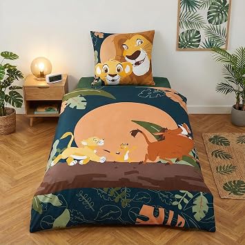 The Lion King Simba Duvet Cover for 90 cm Bed 140 x 200 cm + Pillowcase | Reversible Bedding | Polycotton Quick Dry Oeko-Tex | Official Disney | Kids | Gift | Machine Washable