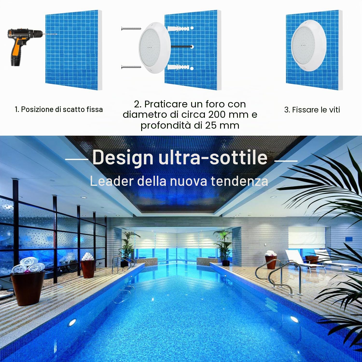faretto per piscina LED Par56, illuminazione per piscina 20W RGB con telecomando, illuminazione LED subacquea IP68,12V AC/DC