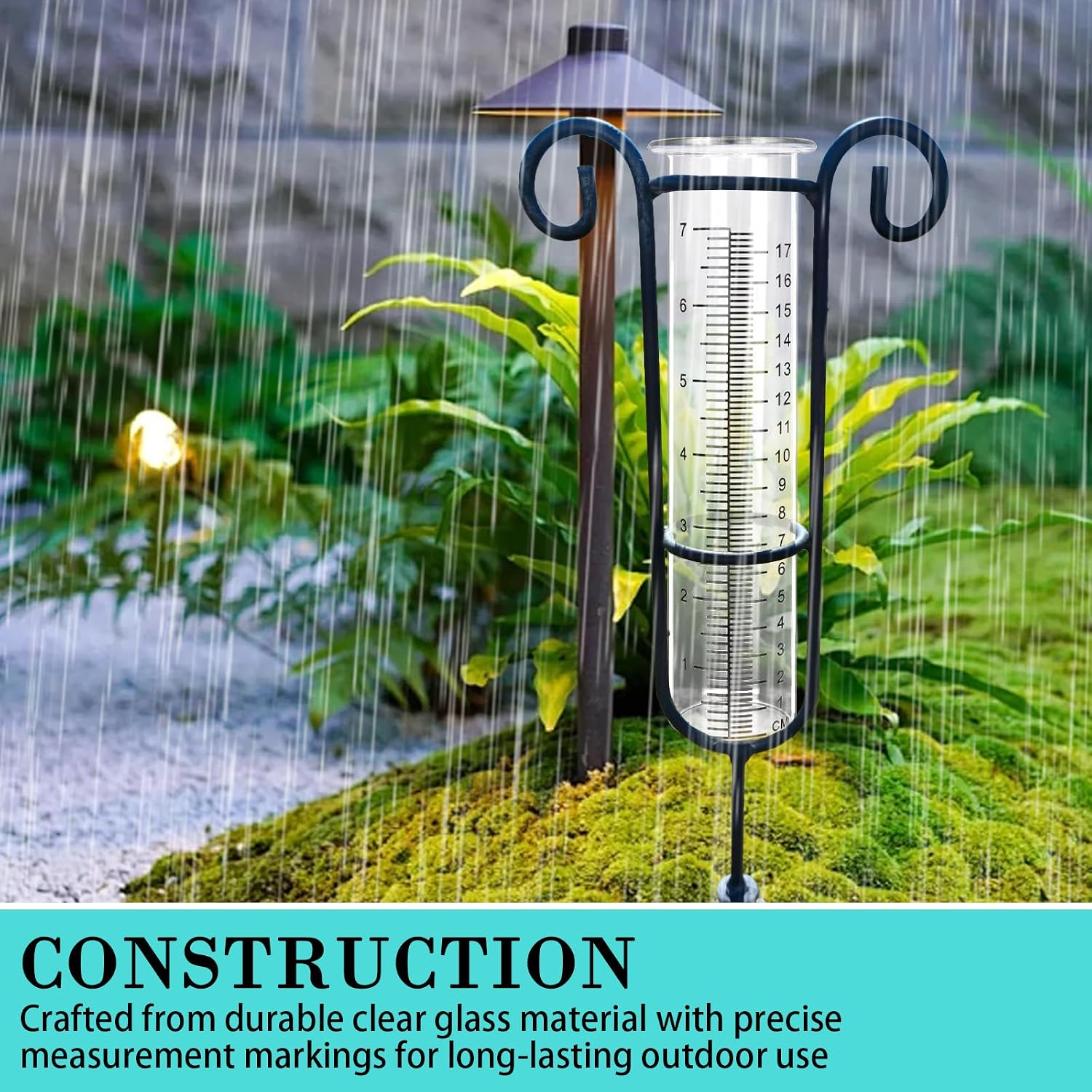 Glass Rain Gauge, 7 Inch Capacity, Clear Tube with Measurement Markings