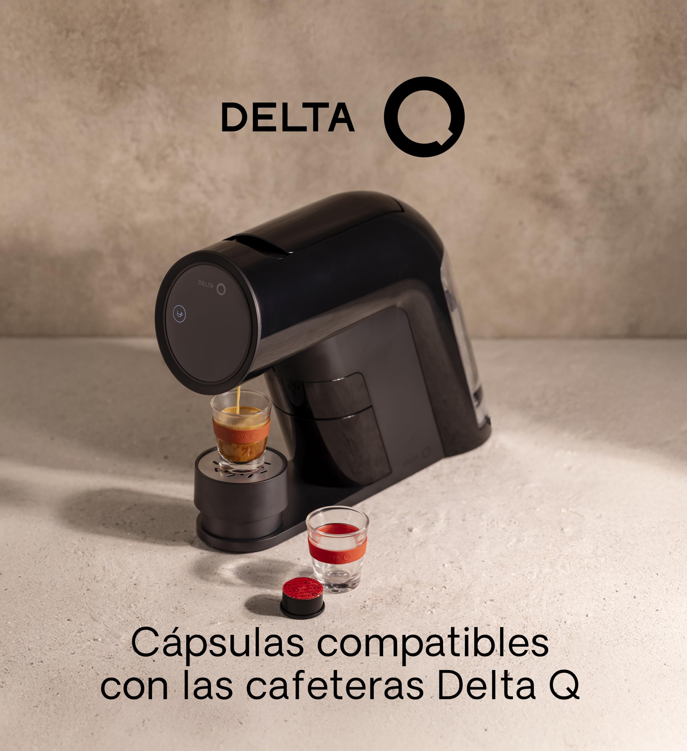 Delta Q | Cafetera Cápsulas IconiQ Negra + 60 Cápsulas Café | Inluye 40 Intensidad 10 + 10 Descafeinado + 10 Café con Canela