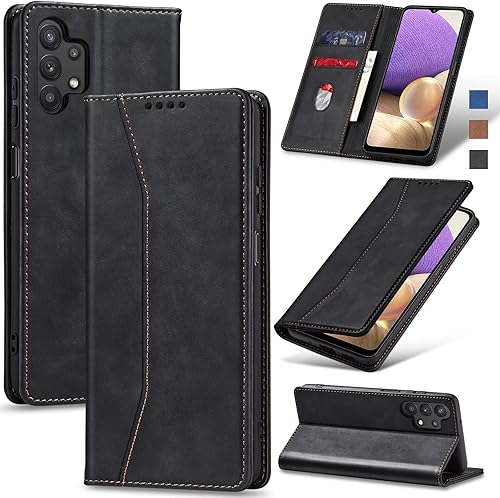 Jasonyu Funda tipo cartera con tapa para Samsung Galaxy A32 5G, funda magnética de cuero con tarjetero, función atril, funda protectora duradera de