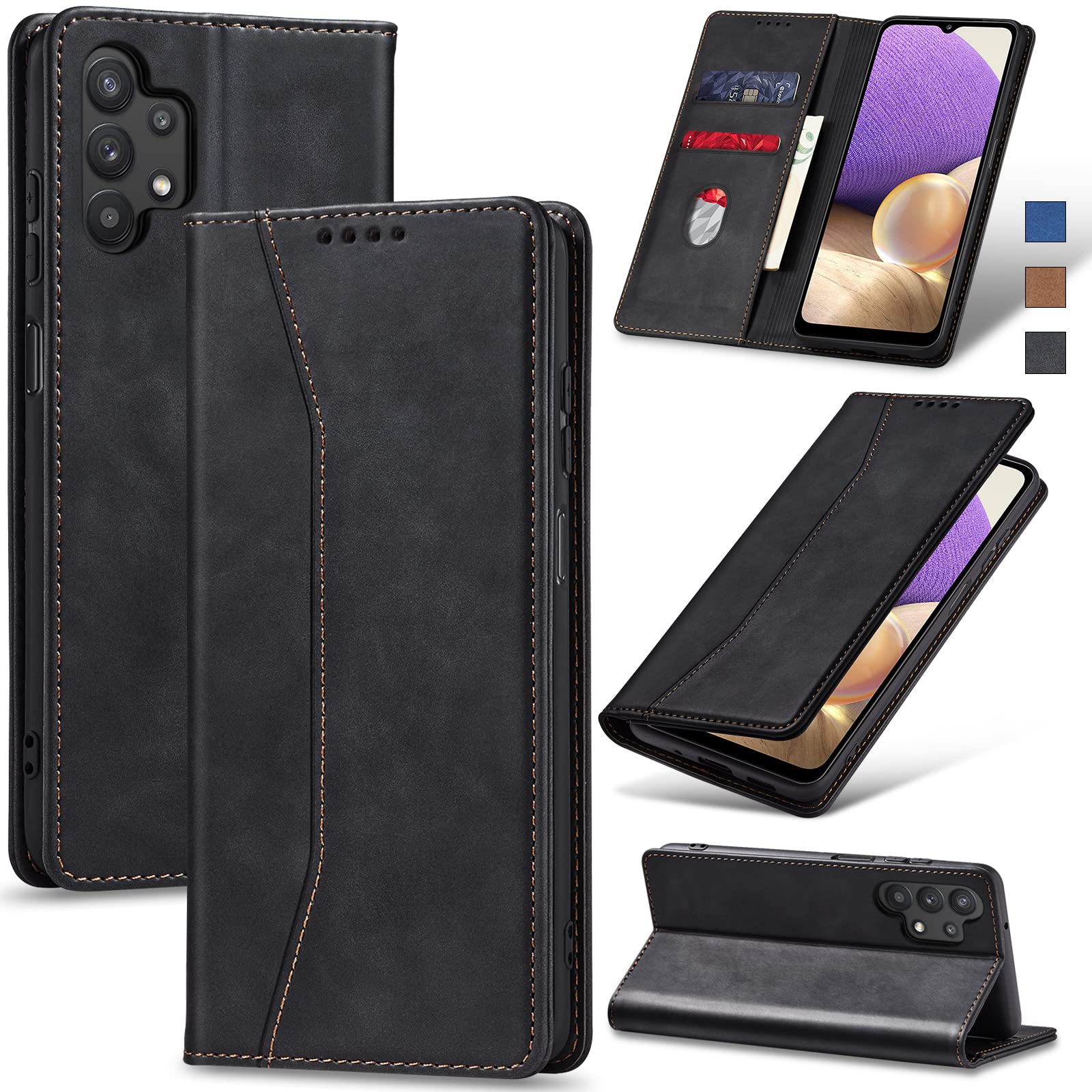 Jasonyu Flip Wallet Case for Samsung Galaxy A32 5G,Leather Magnetic Folio Cover with Card Holder,Kickstand - TPU Shockproof Durable Protective Phone