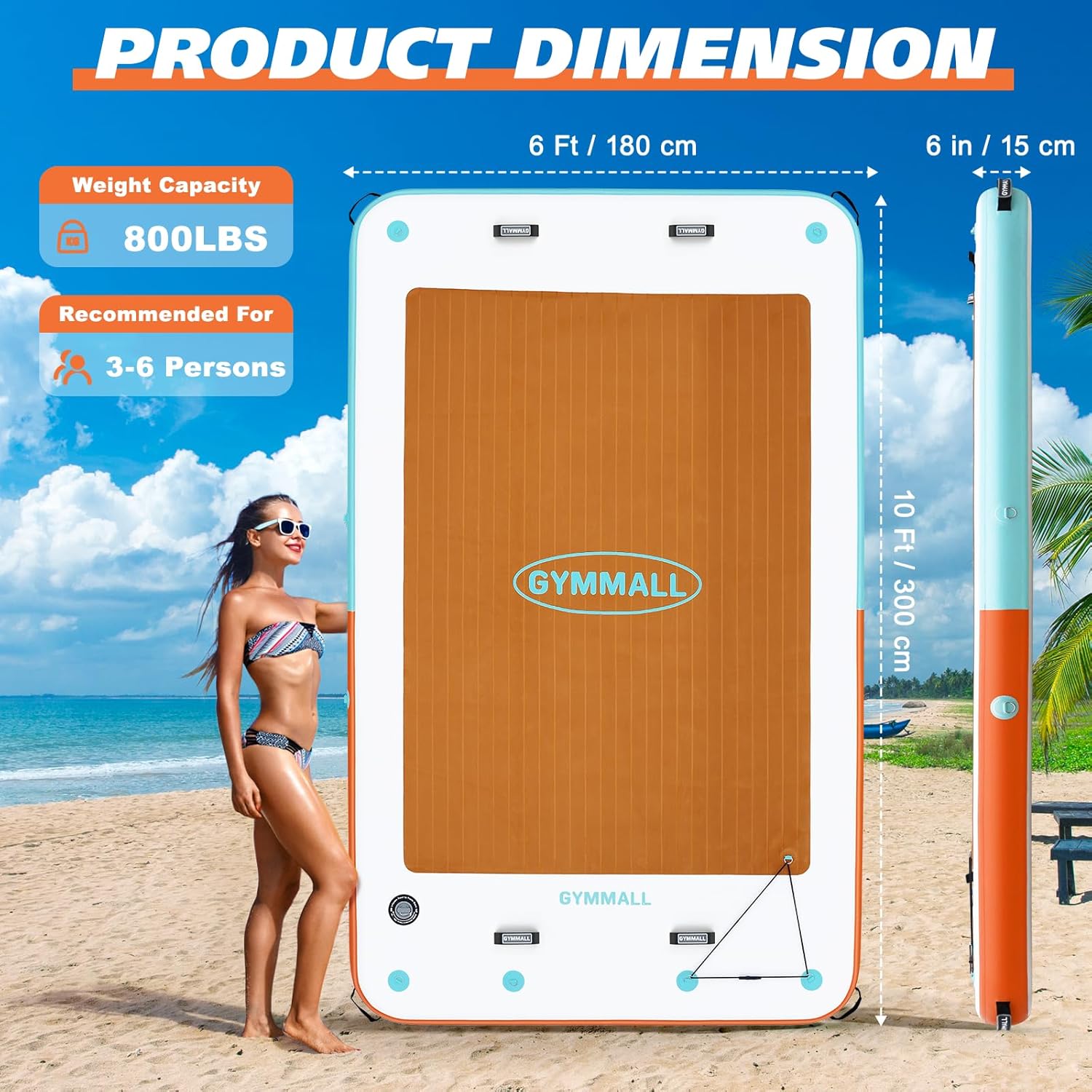 Inflatable Floating Dock, 10Ft Floating Dock for Lakes with Rope Ladder and Non-Slip EVA Platform, Inflatable Dock Floating Platform Island Raft for Boats, Pool, Beach, Ocean