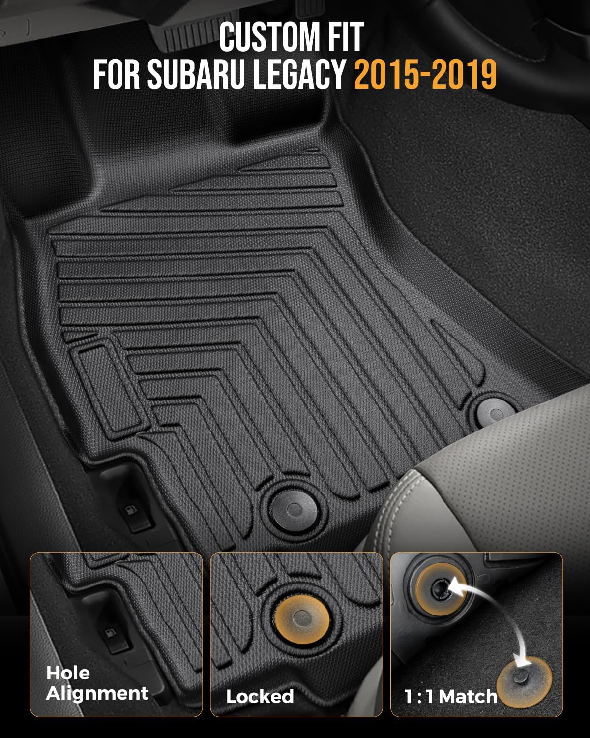 All Weather Guard Floor Mats & Cargo Liner for Subaru Legacy 2015 2016 2017 2018 2019, Non-Slip Waterproof Full Set TPE Front Rear Trunk Mats Custom Fit for Automotive Car Interior Accessories, Black