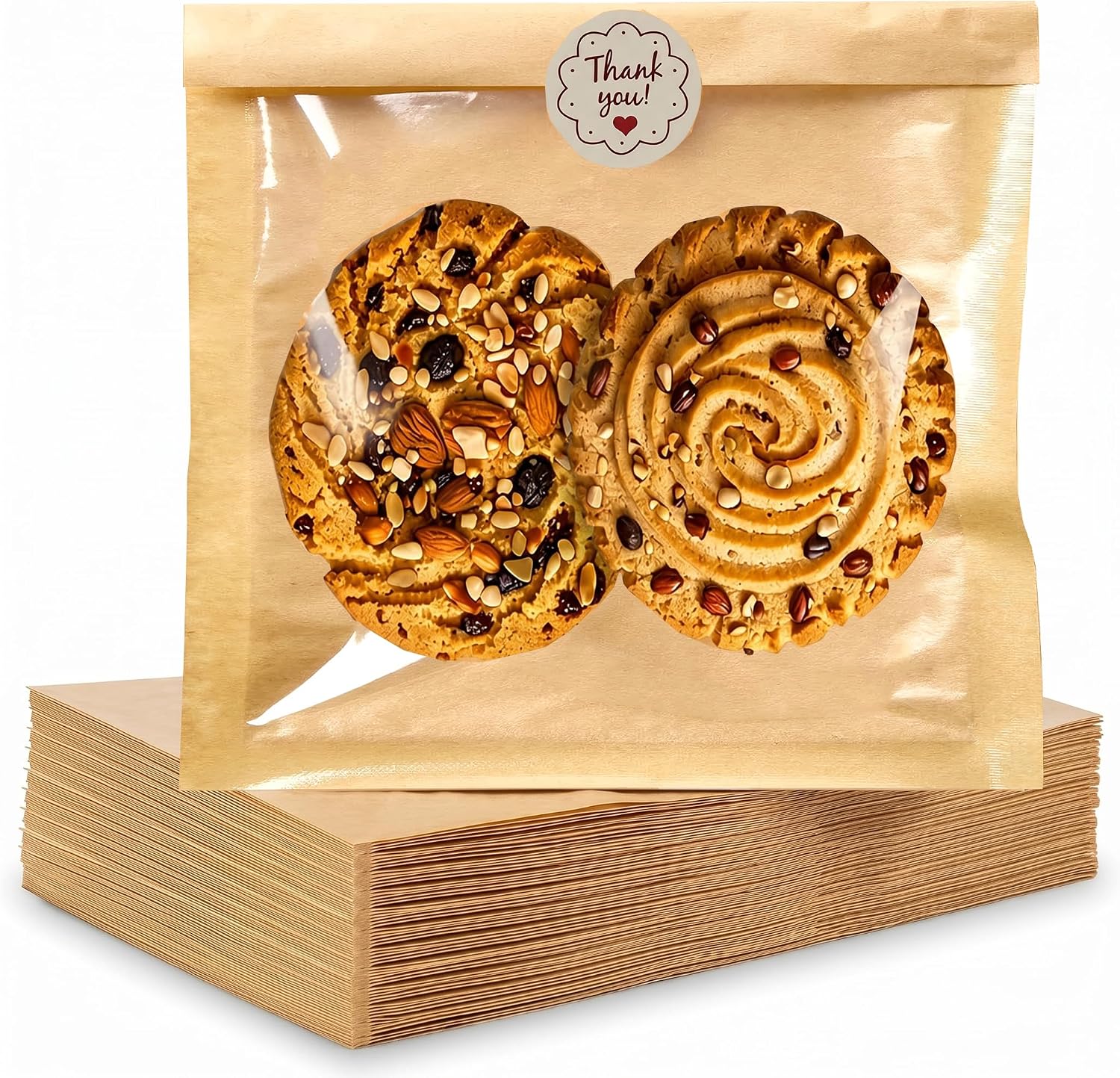 100 Pack Cookie Bags with Seal, 7.1x7.5 Inch Bakery Bags with Window