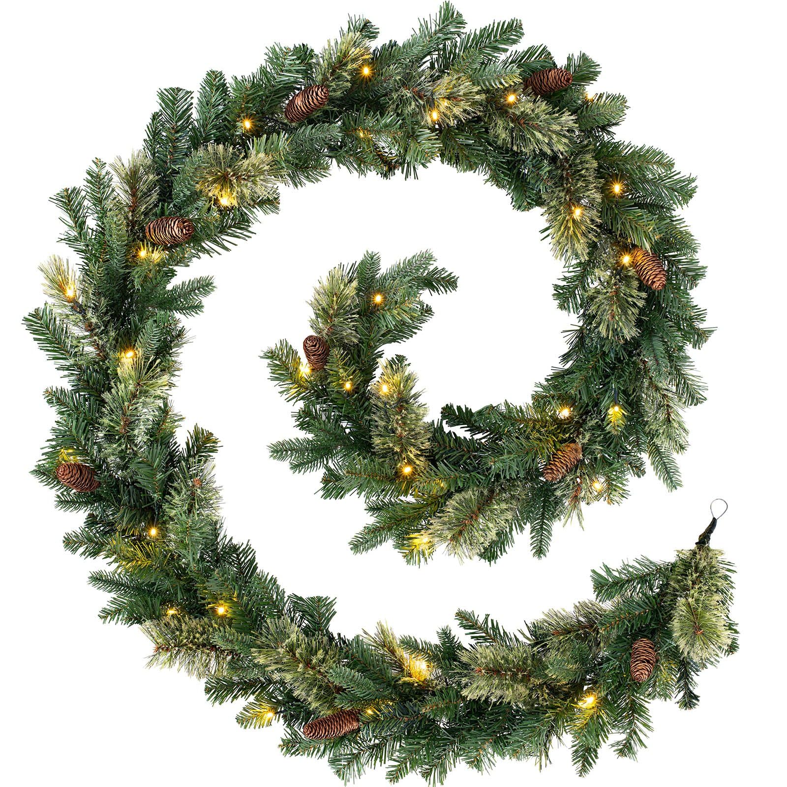 Werchristmas Multi-Colour Pre Lit Natural Pine Christmas Garland With 40 Chasing Warm Led Lights, 9 Feet/2.7M