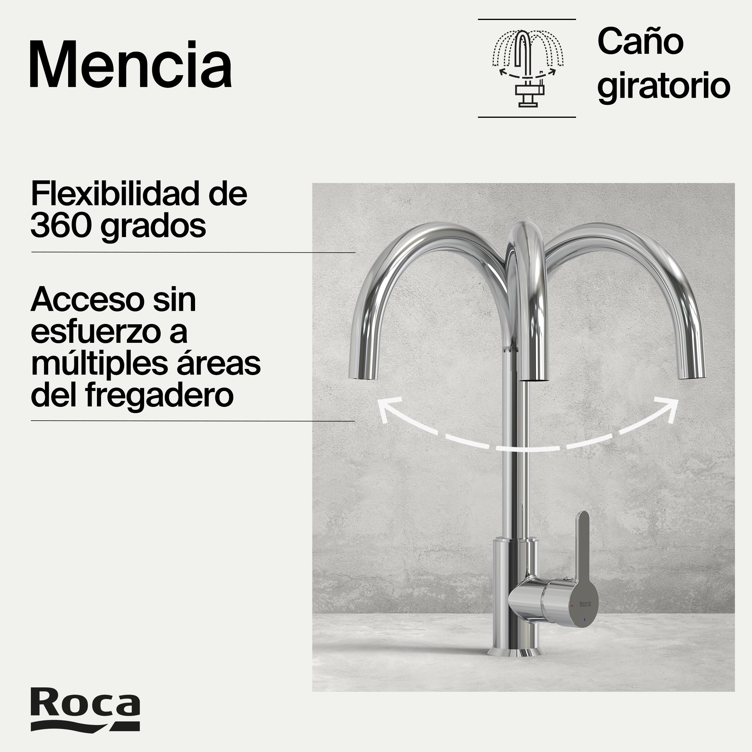 Roca,Mencia,Grifería monomando para cocina con caño giratorio, Cold Start. Cromado,A5A7409C00