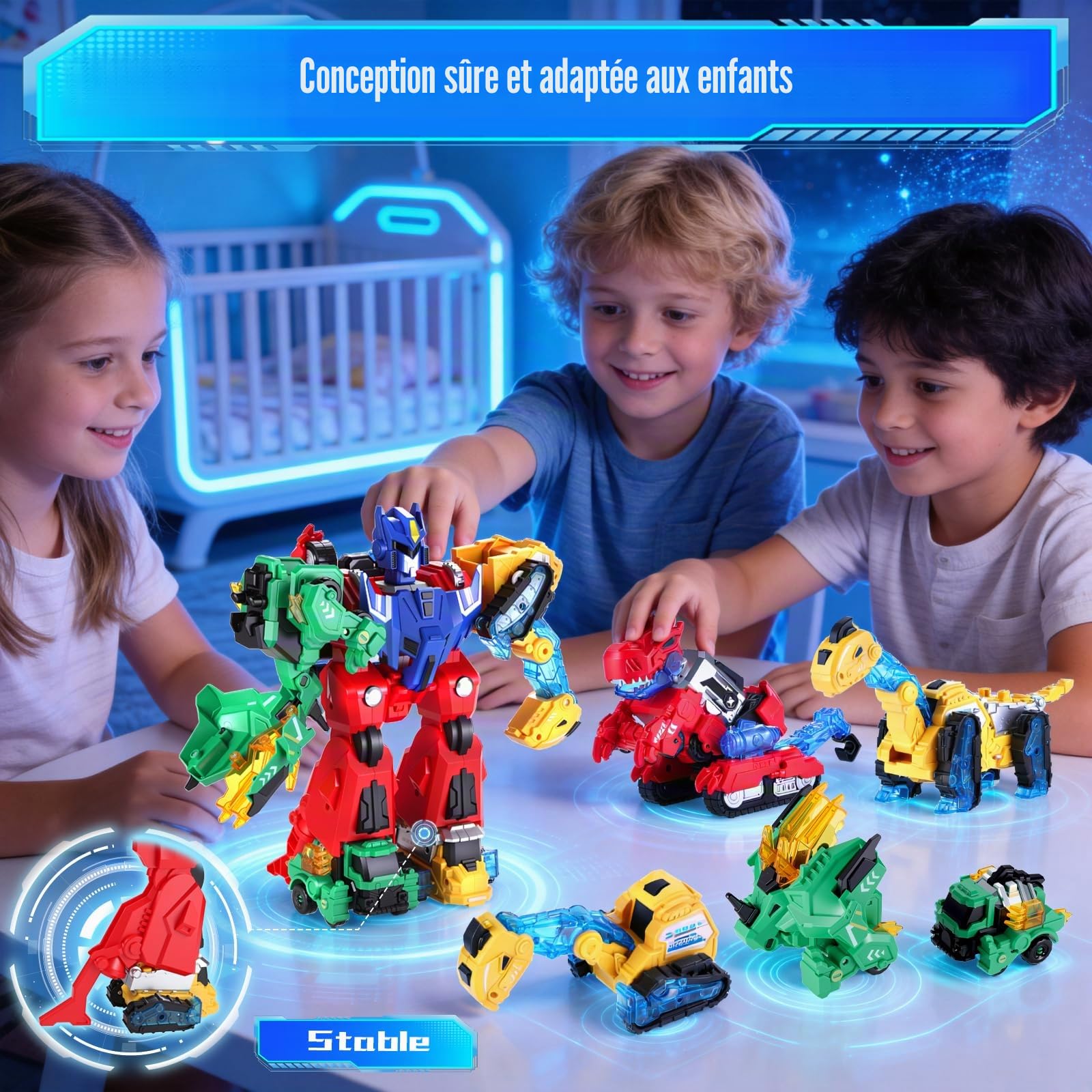 Dinosaure Jouet Transform Robot - 6 en 1 Magnétique Véhicules pour Enfants | 6 Voitures de Chantier Transform en 3 Dinosaures, STEM Educatif Enfant, Cadeau Anniversaire Noël Toys Garçons 3-8 Ans