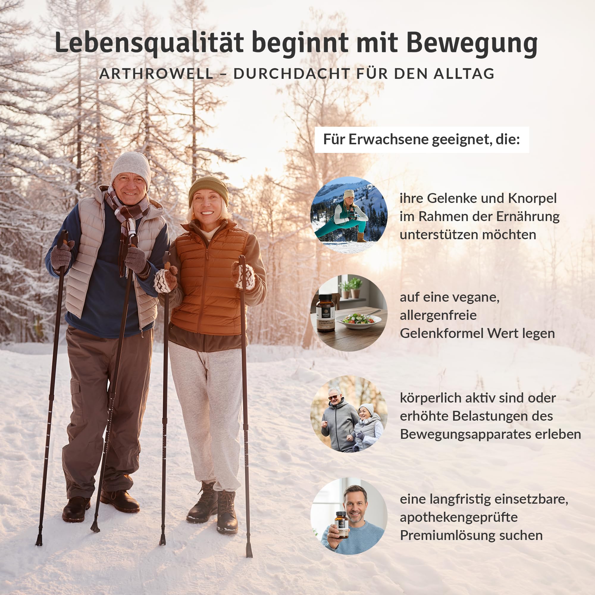 Arthrowell – Vegane Nahrungsergänzung mit pflanzlichem Glucosamin & Chondroitin – Mit MSM, Vitamin C, Curcuma & Hyaluronsäure – 90 Kapseln – Hergestellt in Österreich (1)