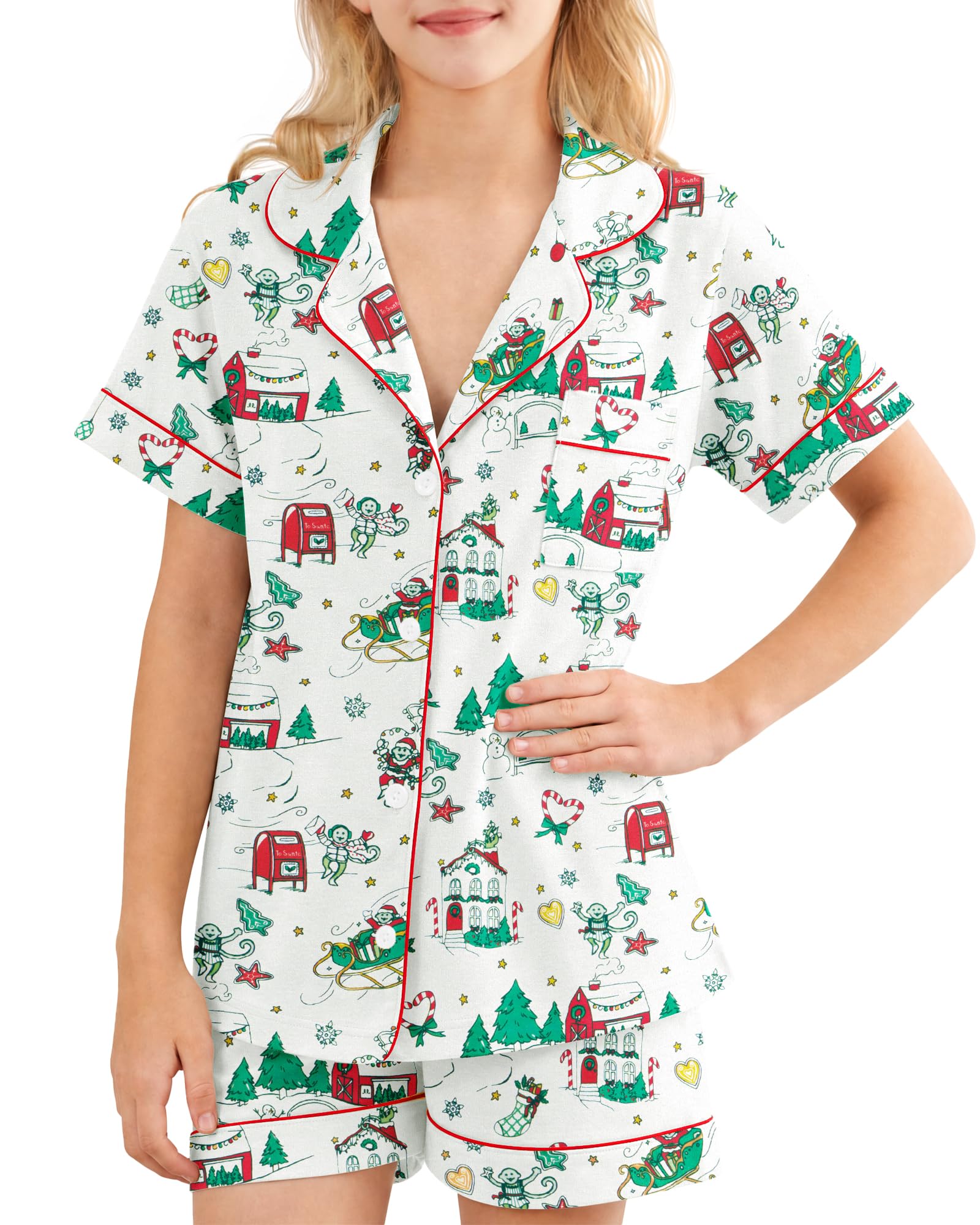 Girls Pajamas Sets, Kids Monkey Button Down Sleepover Loungewear