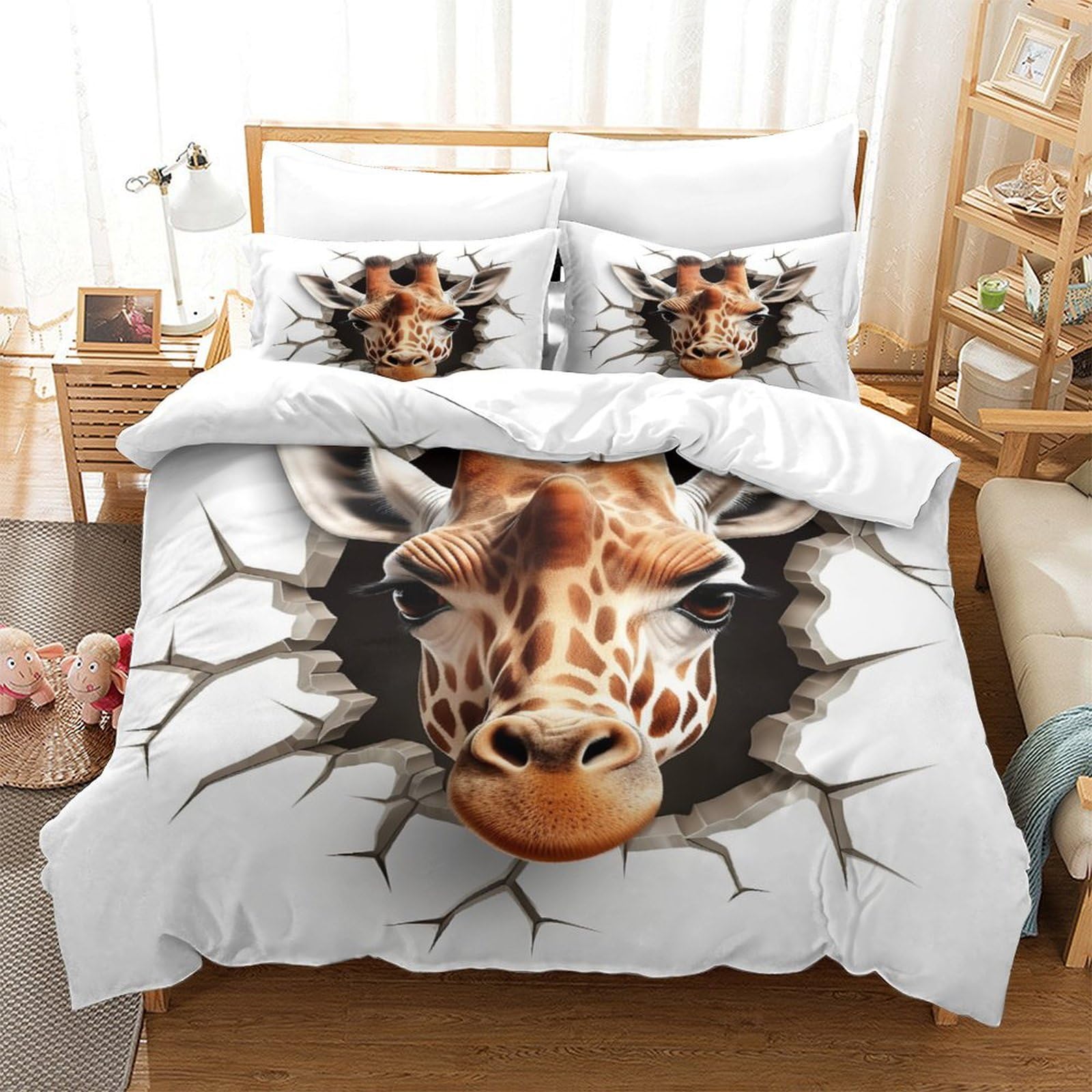 P1S9U7W5Y 3D Printed Realistic Giraffe Pattern Duvet Cover Set 3 Pieces Microfiber Animal Bedroom Decor Bedding Set King（220x240cm）