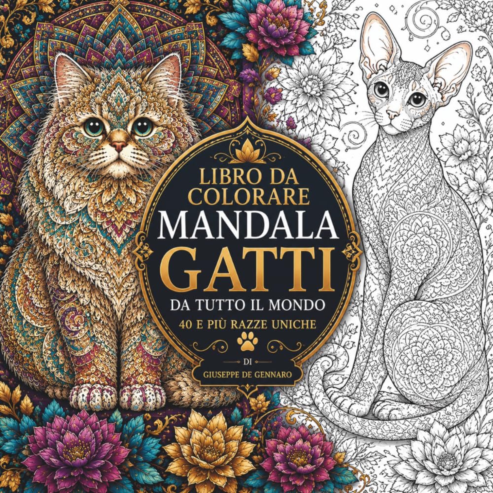 Libro da Colorare Mandala Gatti da Tutto il Mondo: 40+ Razze Uniche di Gatti da Colorare | Mandala Rilassanti e Disegni Dettagliati per Adulti e Ragazzi